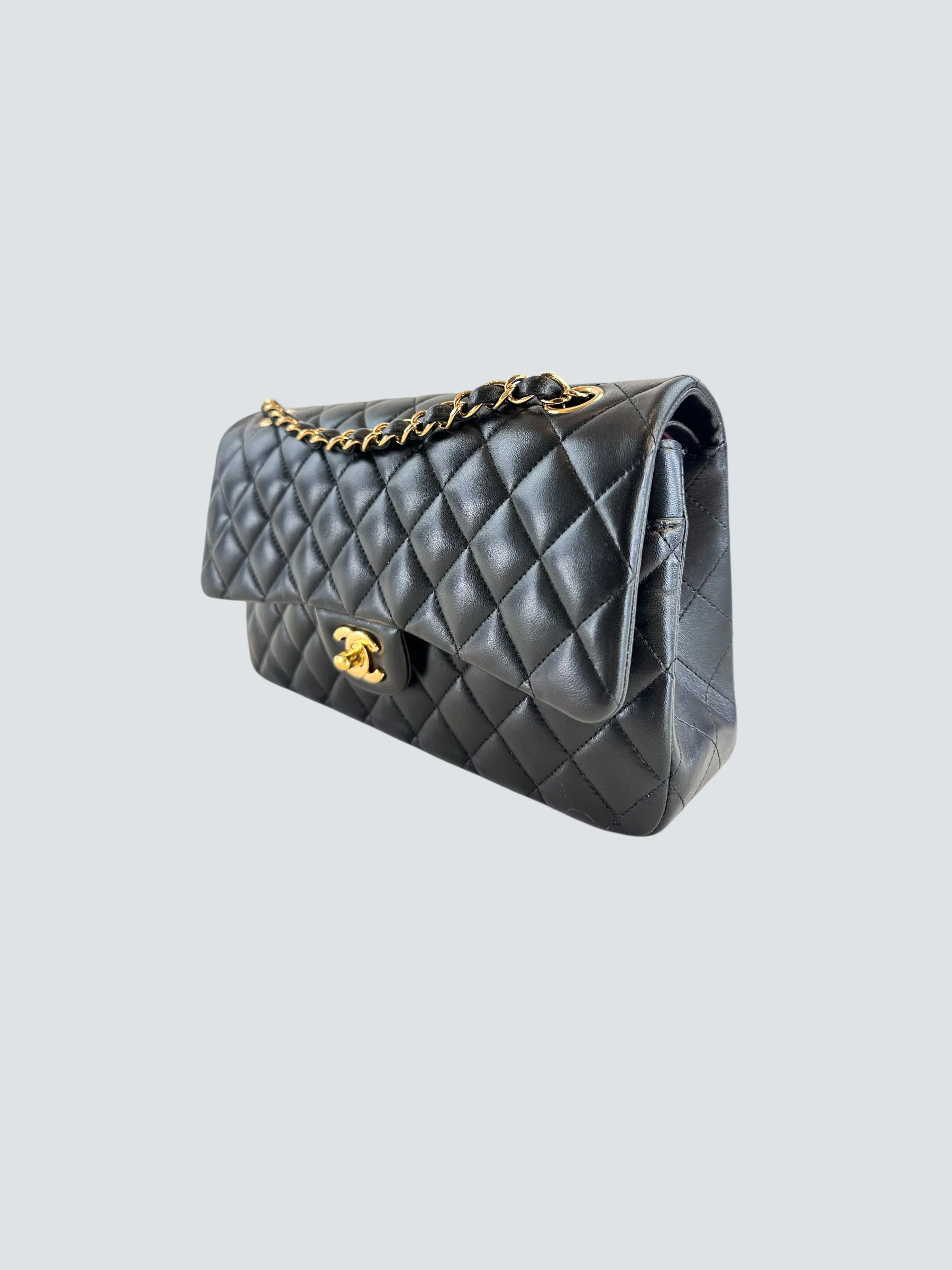 Chanel Black Lambskin Leather Medium Double Flap