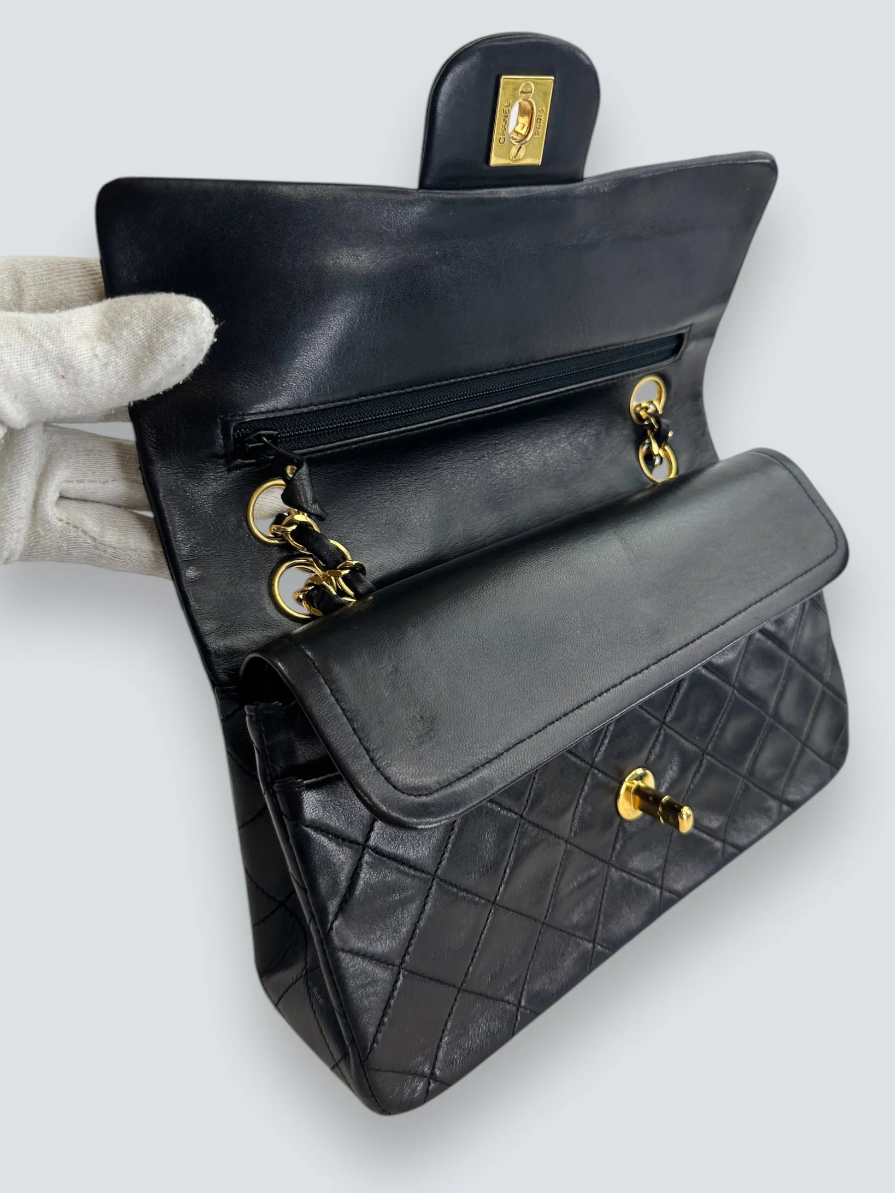 Chanel Black Lambskin Leather Medium Double Flap