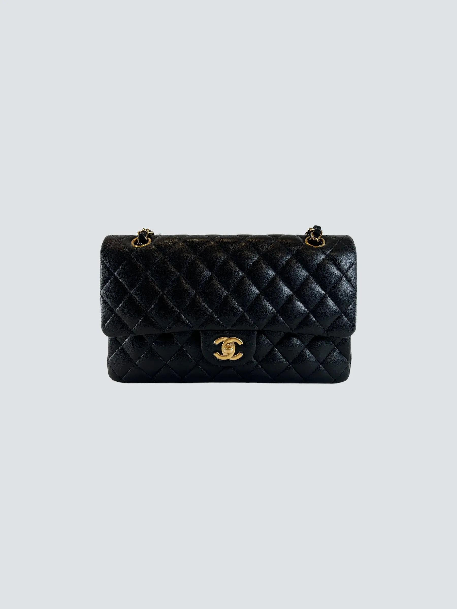 Chanel Black Lambskin Leather Medium Double Flap