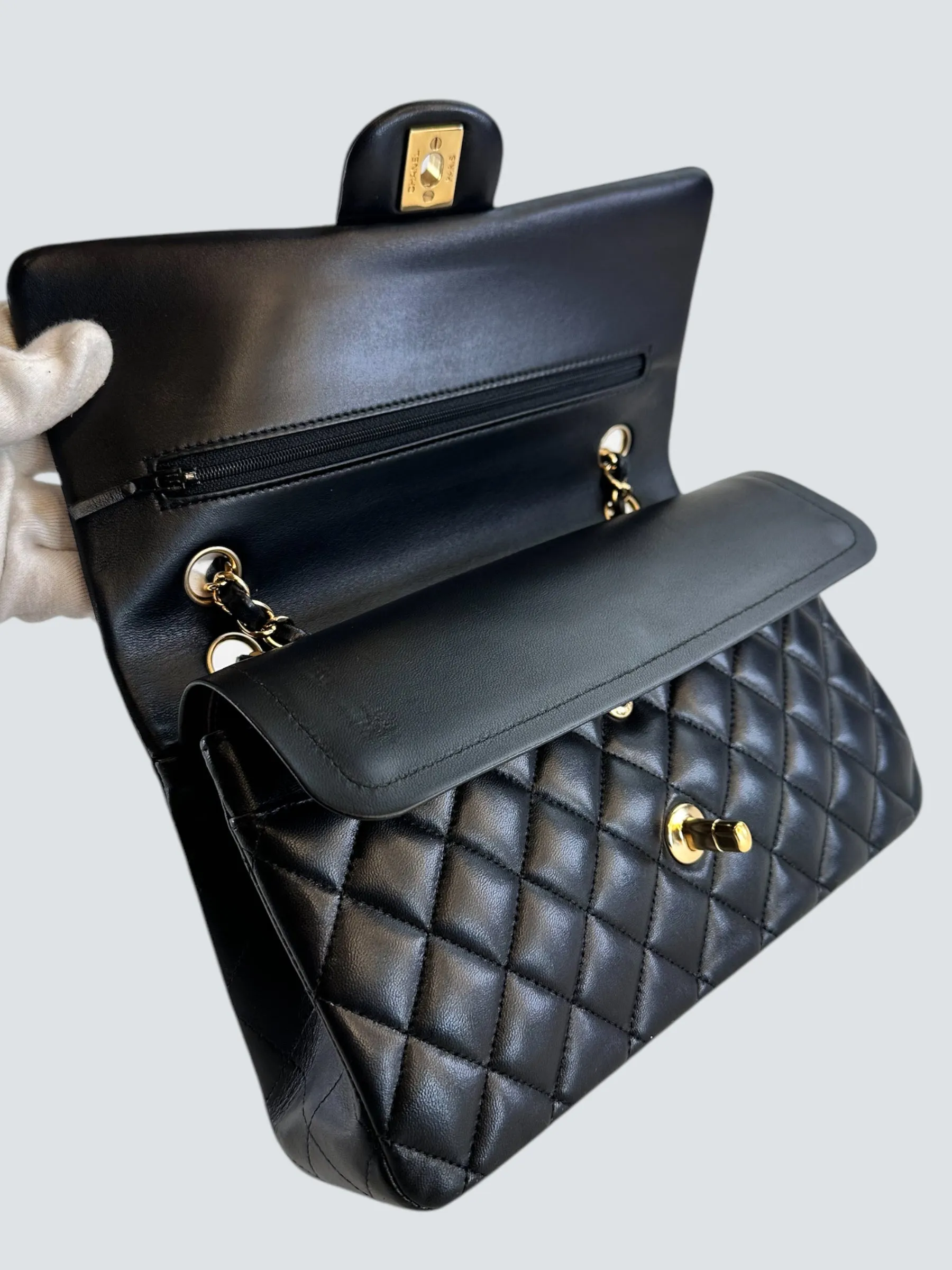 Chanel Black Lambskin Leather Medium Double Flap