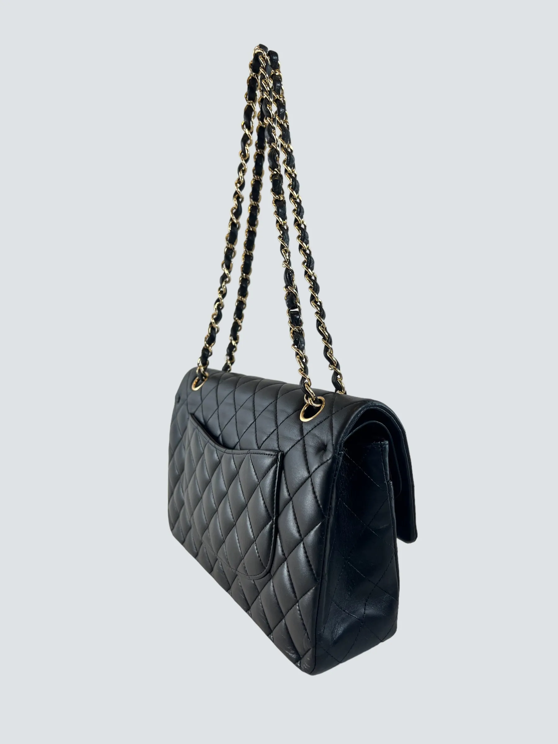 Chanel Black Lambskin Leather Medium Double Flap
