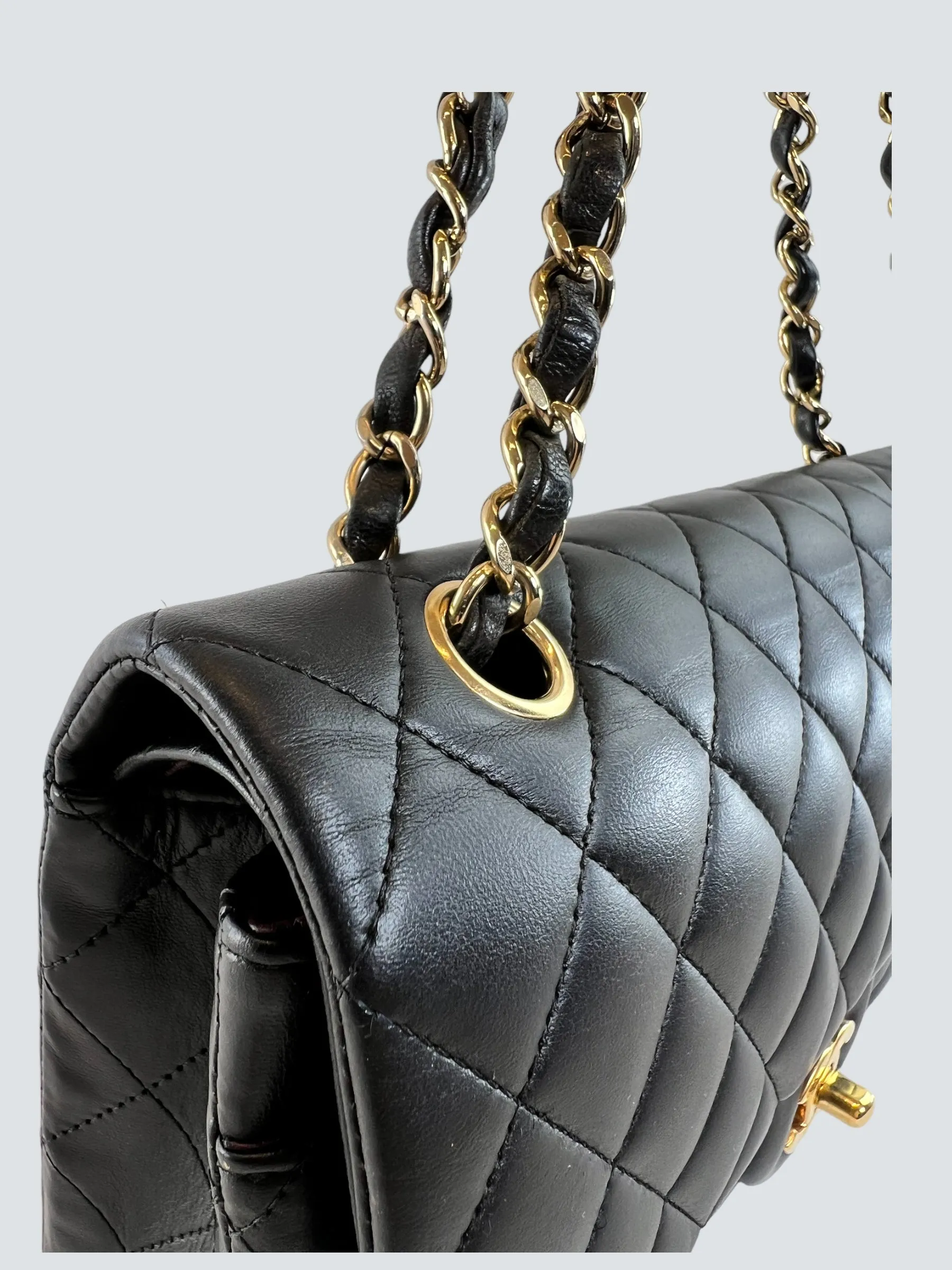 Chanel Black Lambskin Leather Medium Double Flap