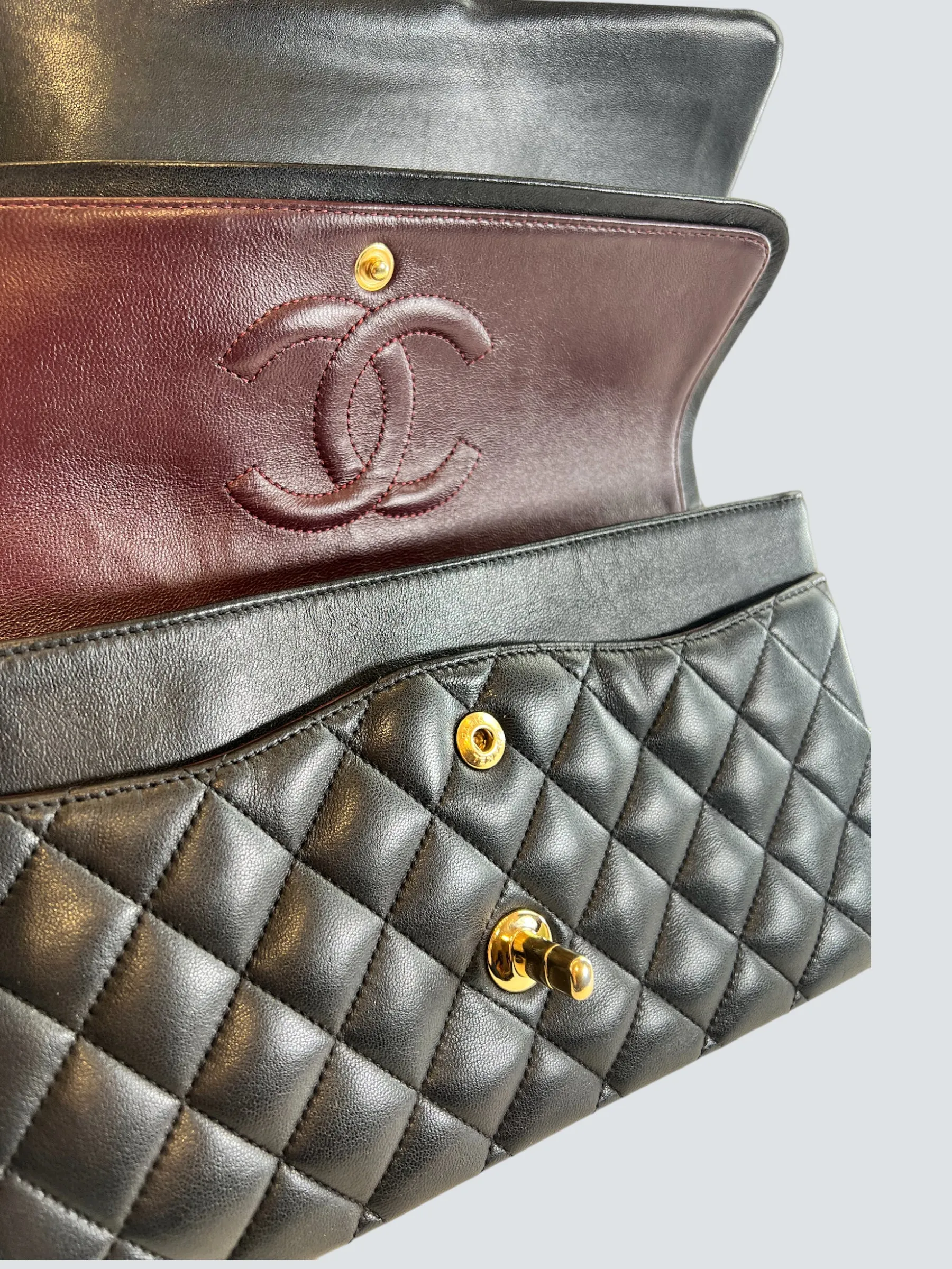 Chanel Black Lambskin Leather Medium Double Flap