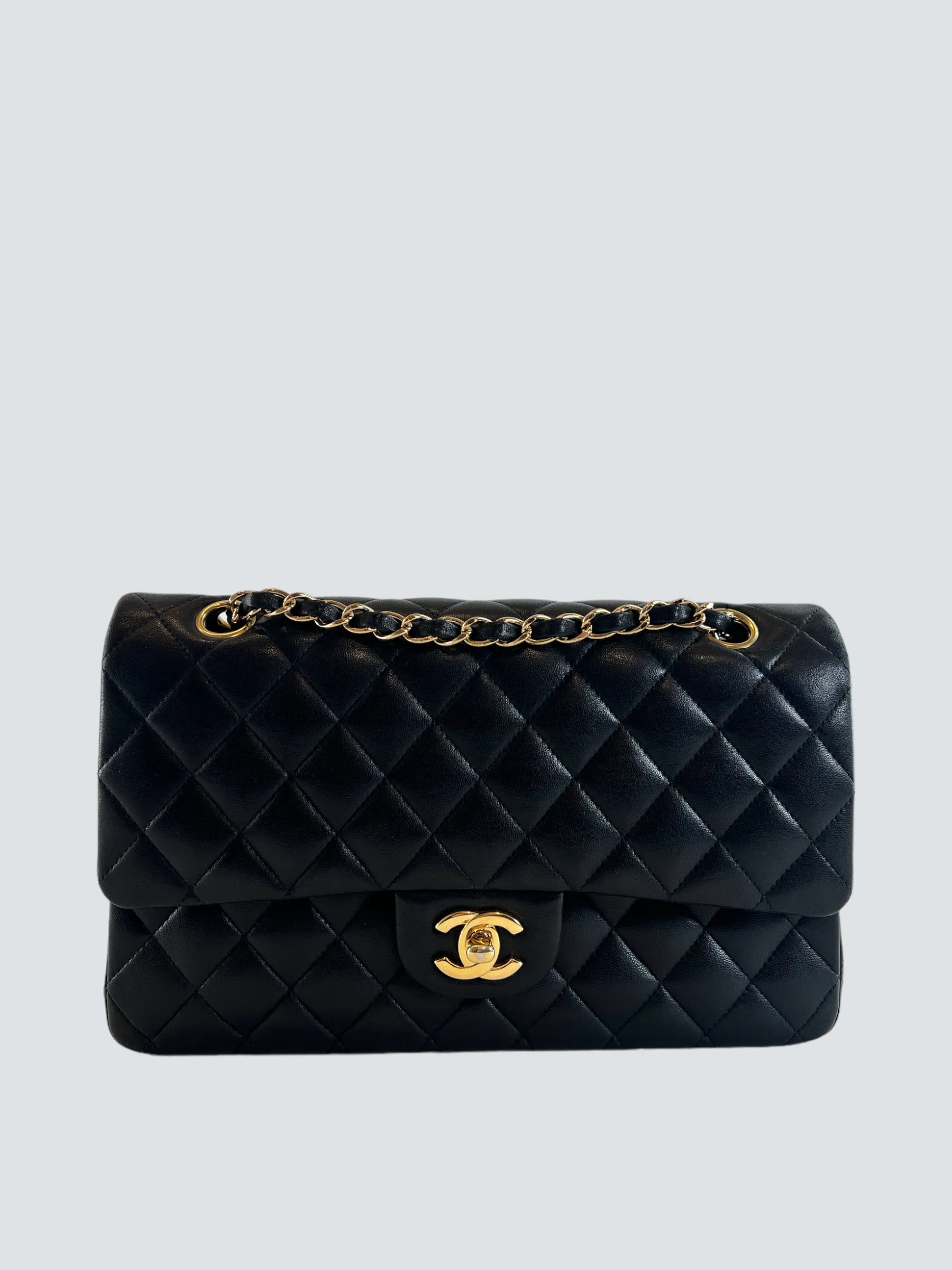 Chanel Black Lambskin Leather Medium Double Flap