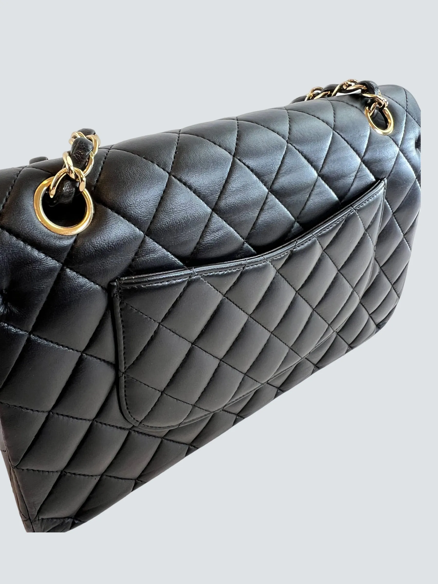 Chanel Black Lambskin Leather Medium Double Flap