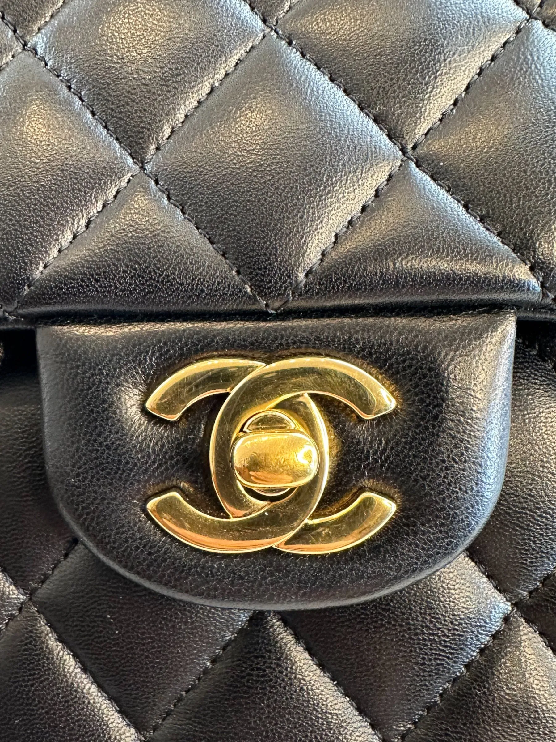 Chanel Black Lambskin Leather Medium Double Flap