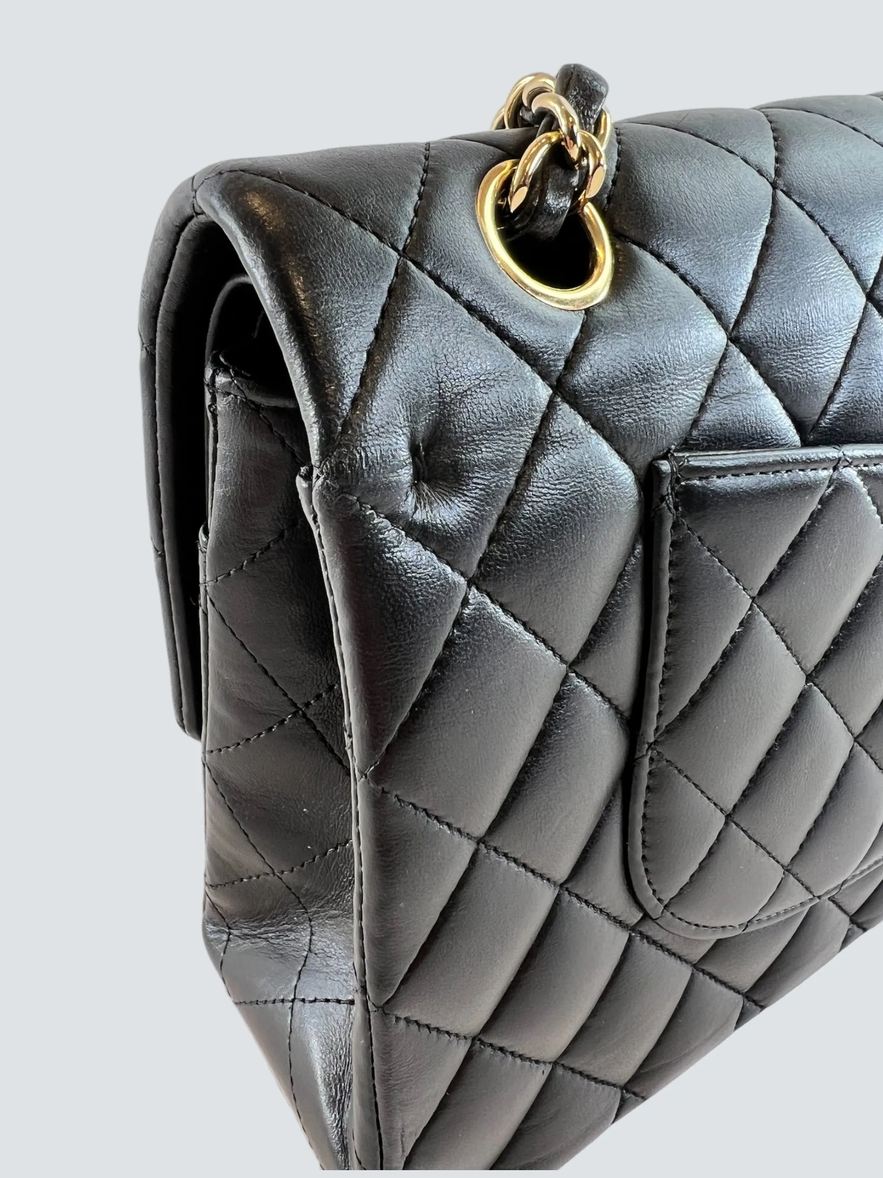Chanel Black Lambskin Leather Medium Double Flap