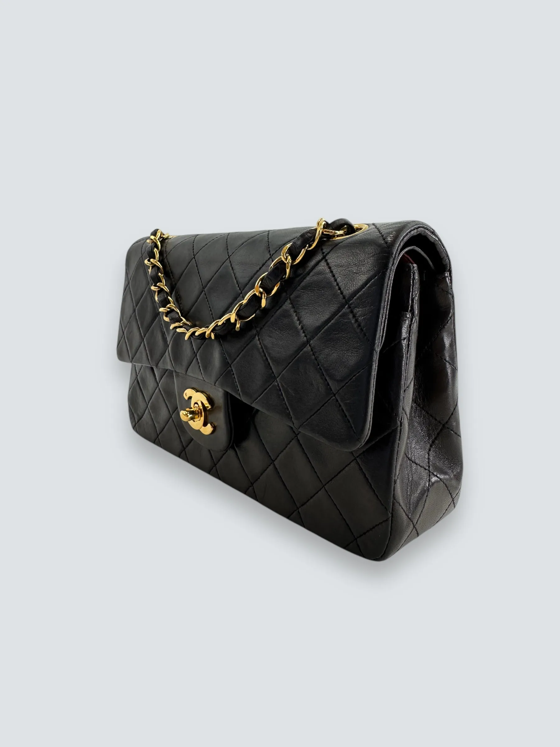 Chanel Black Lambskin Leather Medium Double Flap