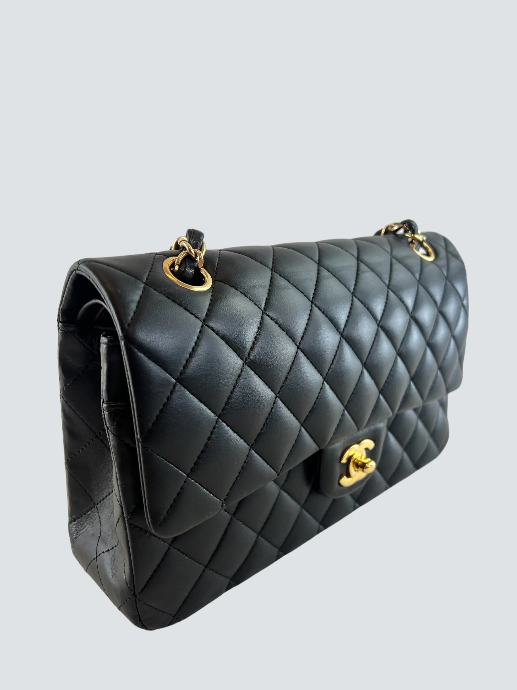 Chanel Black Lambskin Leather Medium Double Flap