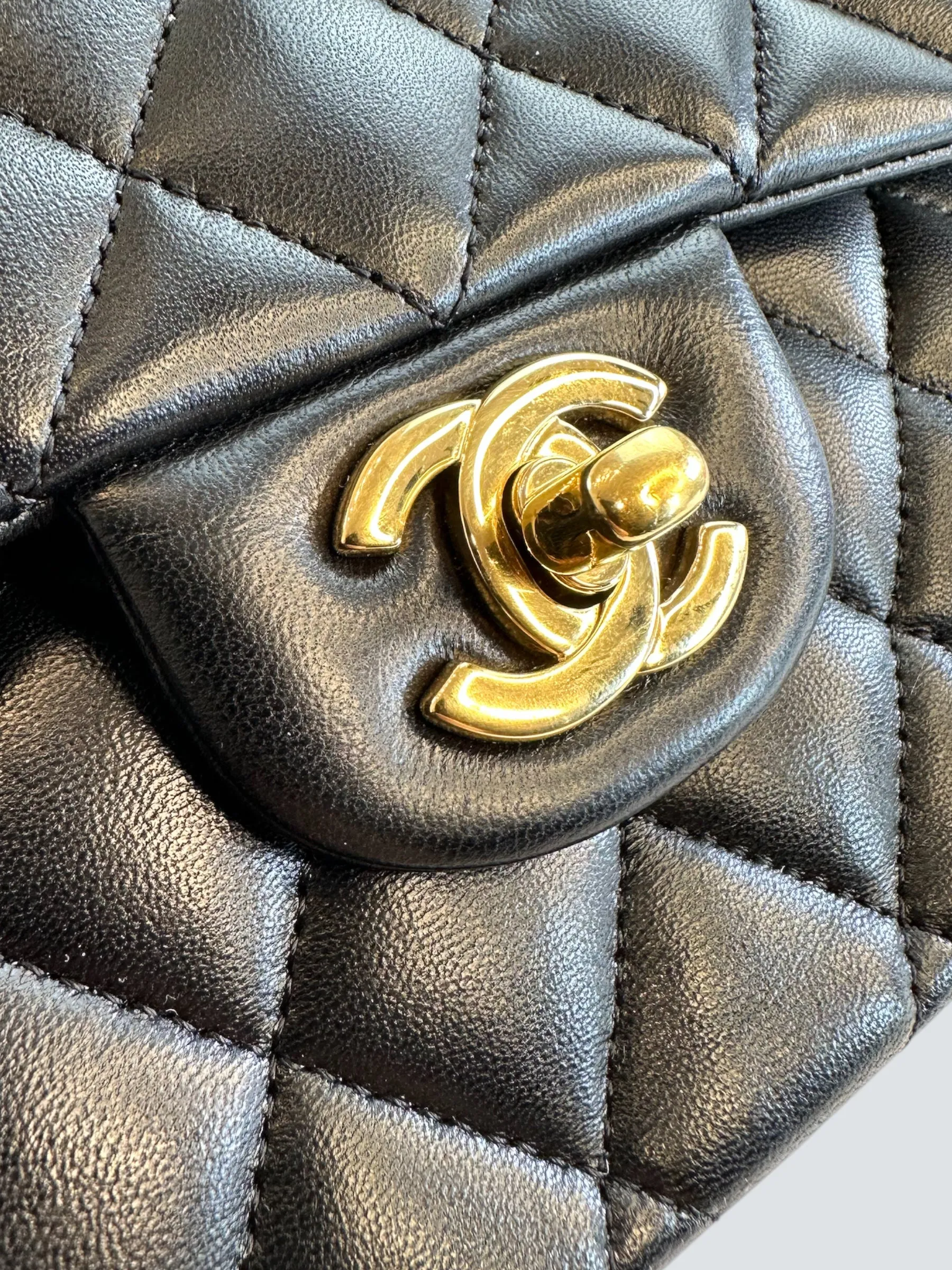 Chanel Black Lambskin Leather Medium Double Flap