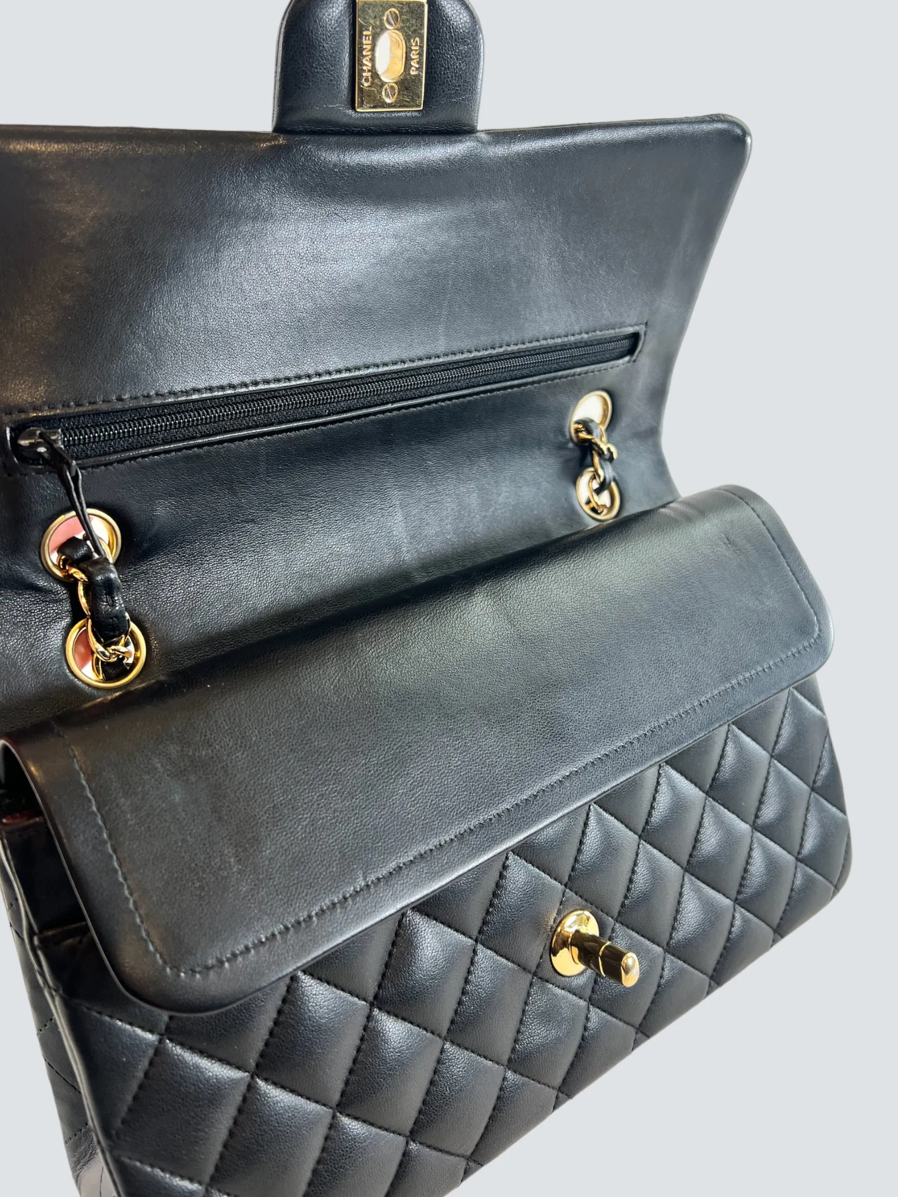 Chanel Black Lambskin Leather Medium Double Flap