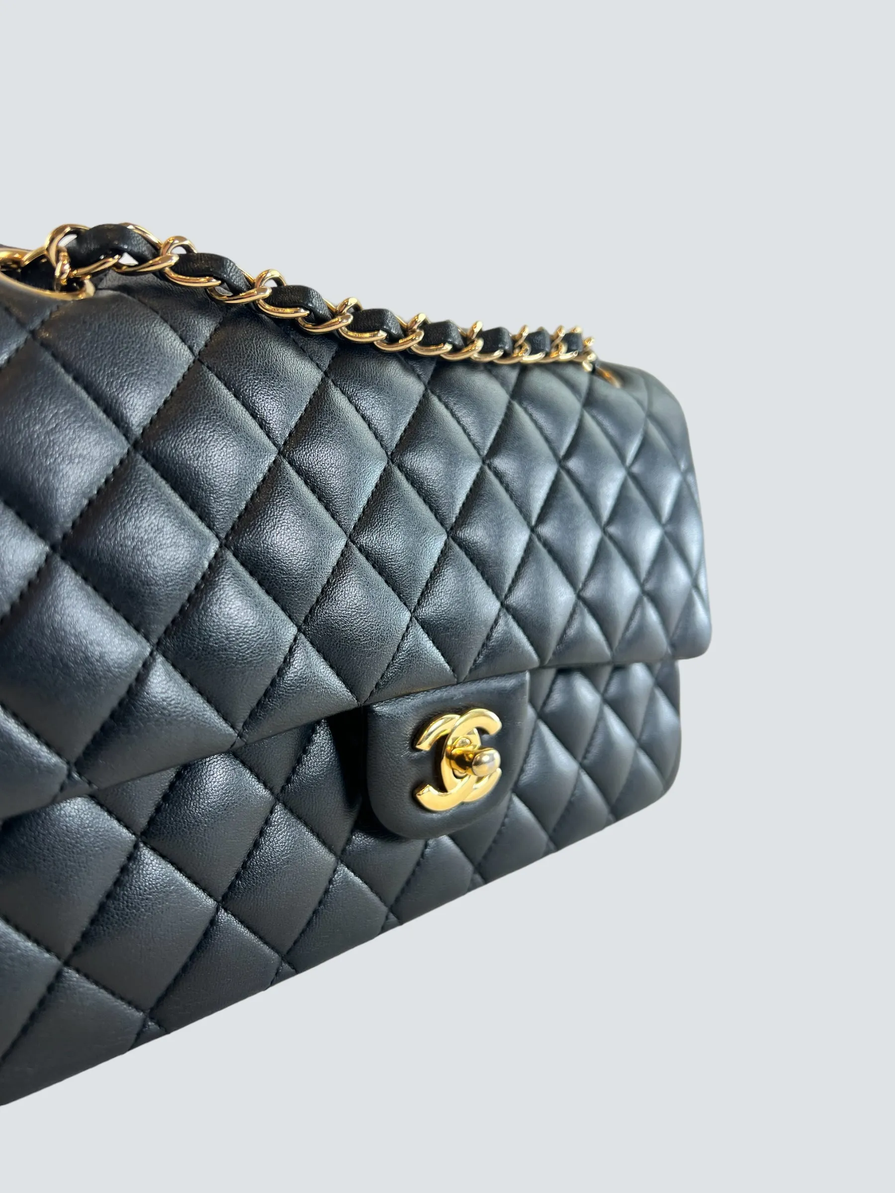 Chanel Black Lambskin Leather Medium Double Flap