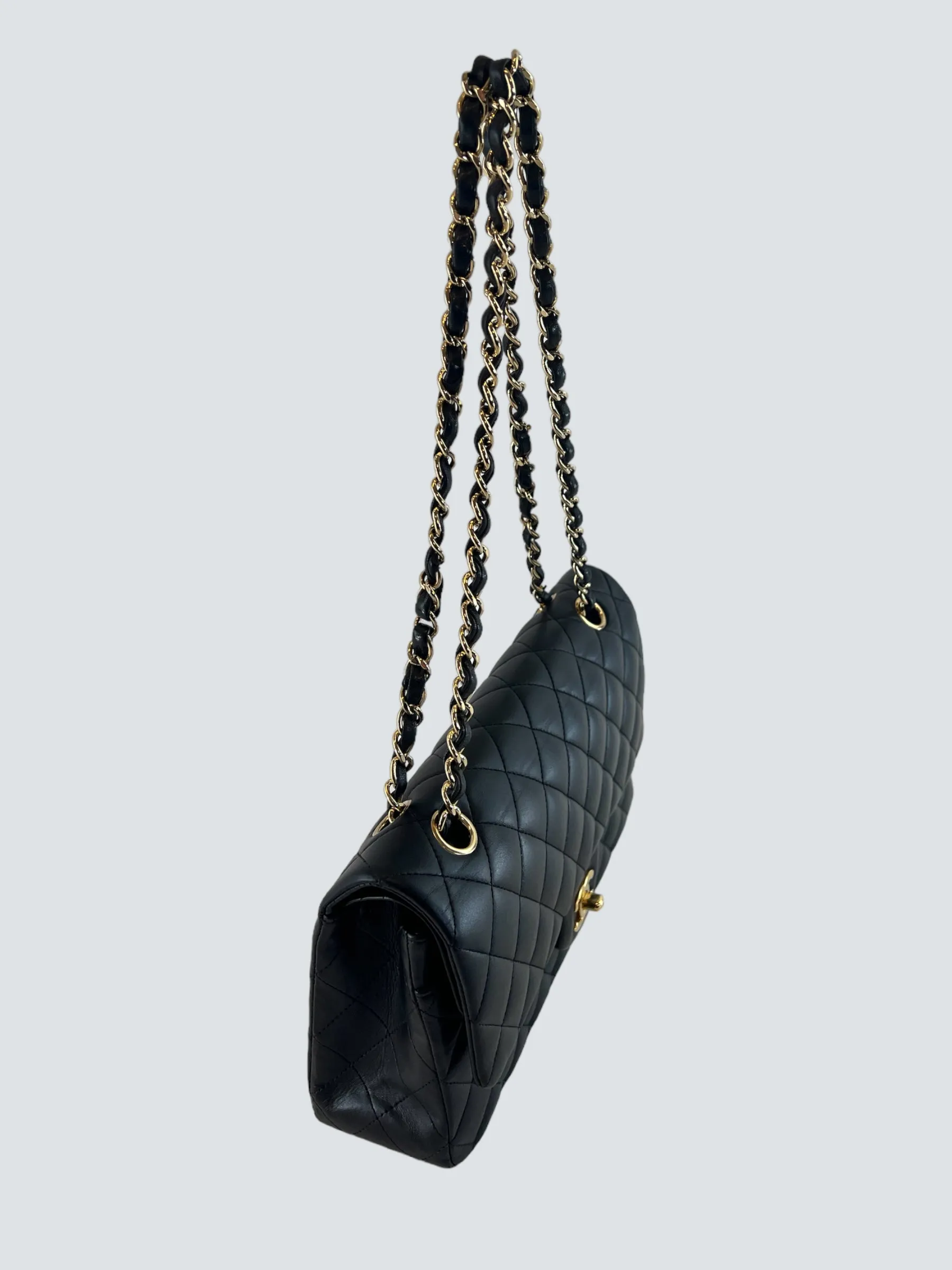 Chanel Black Lambskin Leather Medium Double Flap