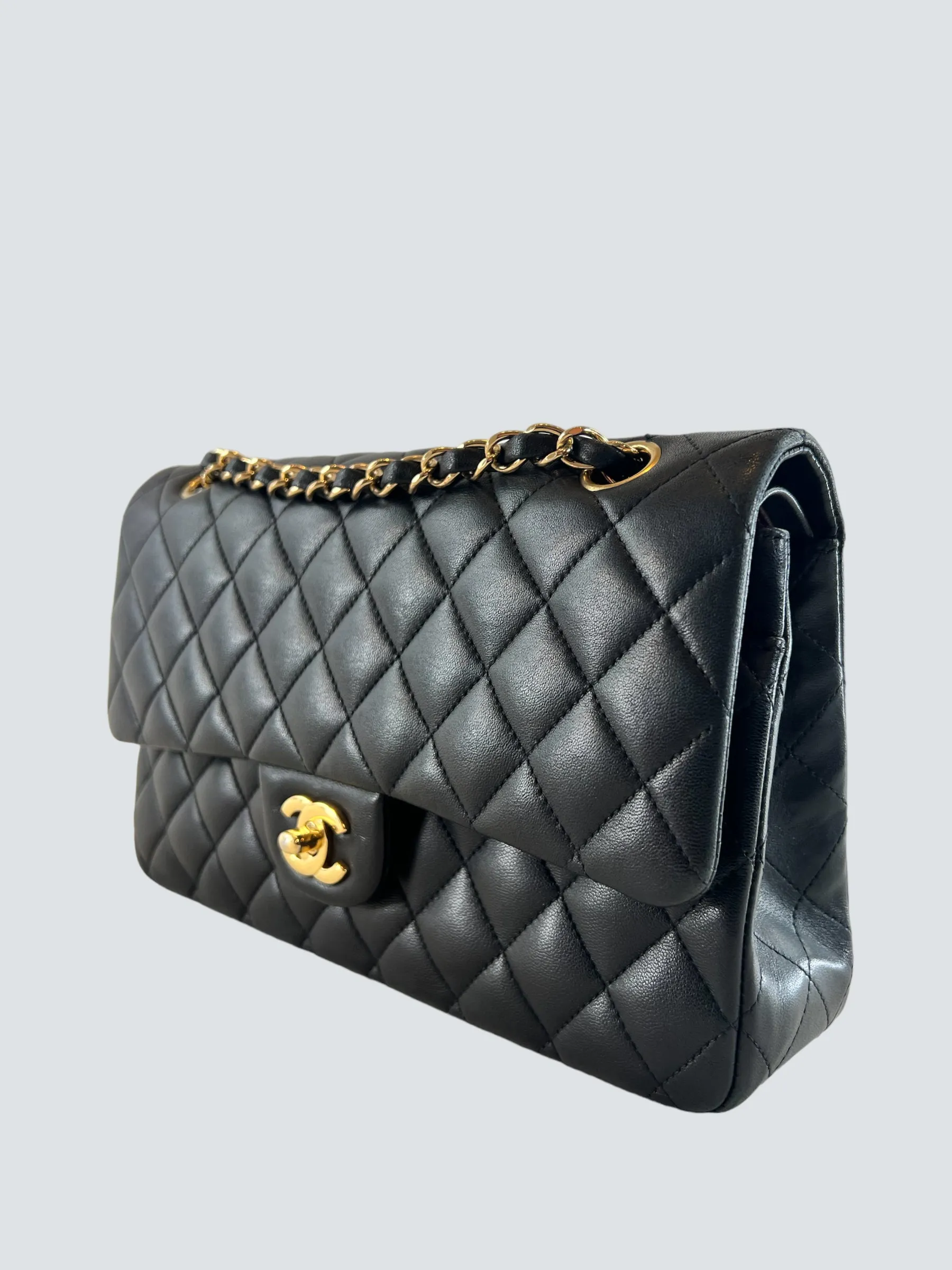 Chanel Black Lambskin Leather Medium Double Flap