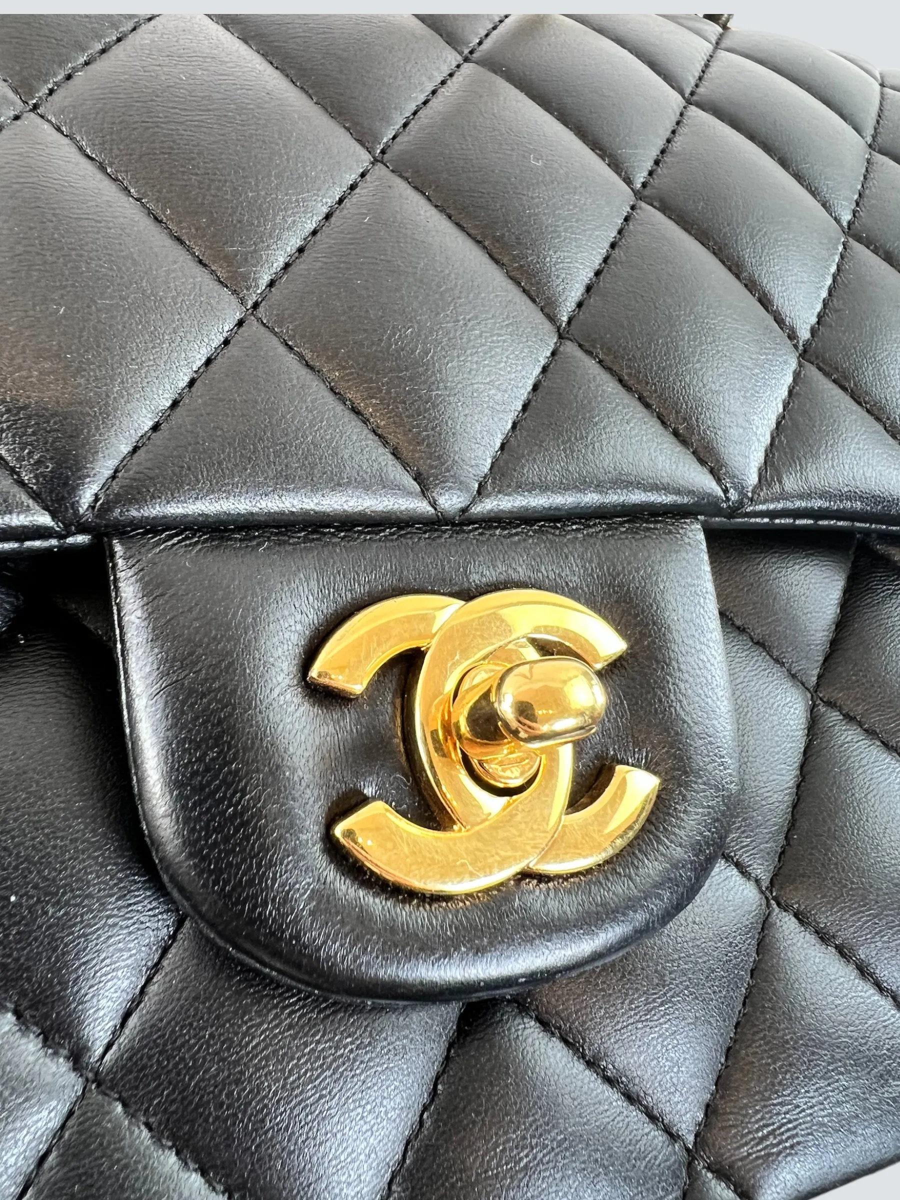Chanel Black Lambskin Leather Medium Double Flap