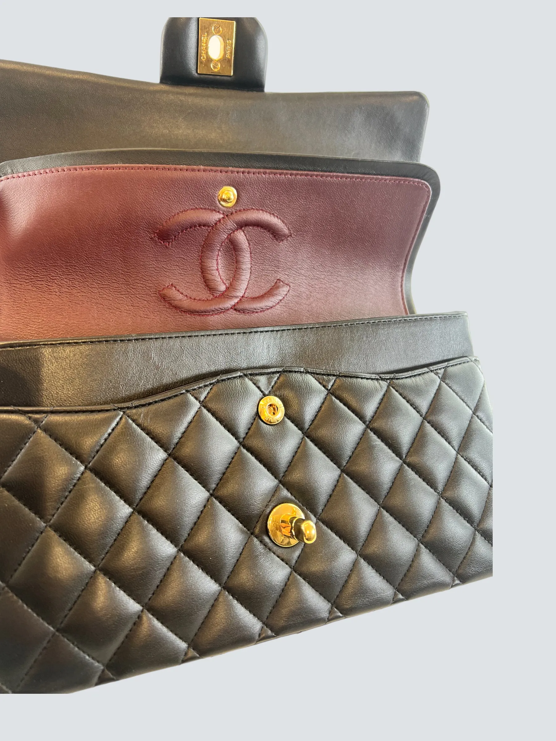 Chanel Black Lambskin Leather Medium Double Flap