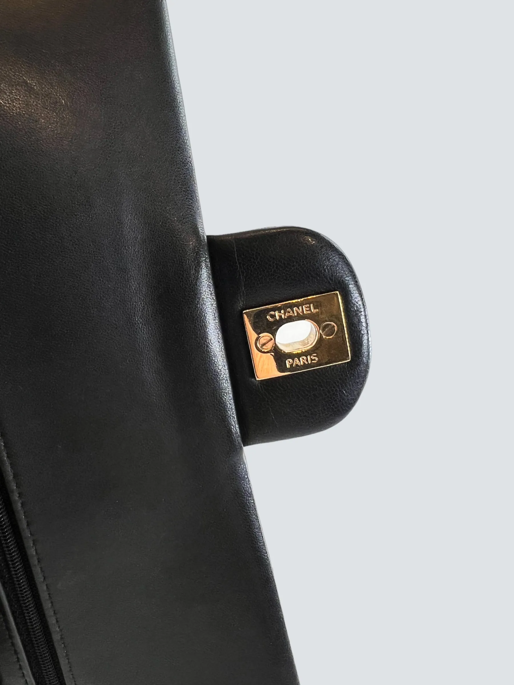 Chanel Black Lambskin Leather Medium Double Flap