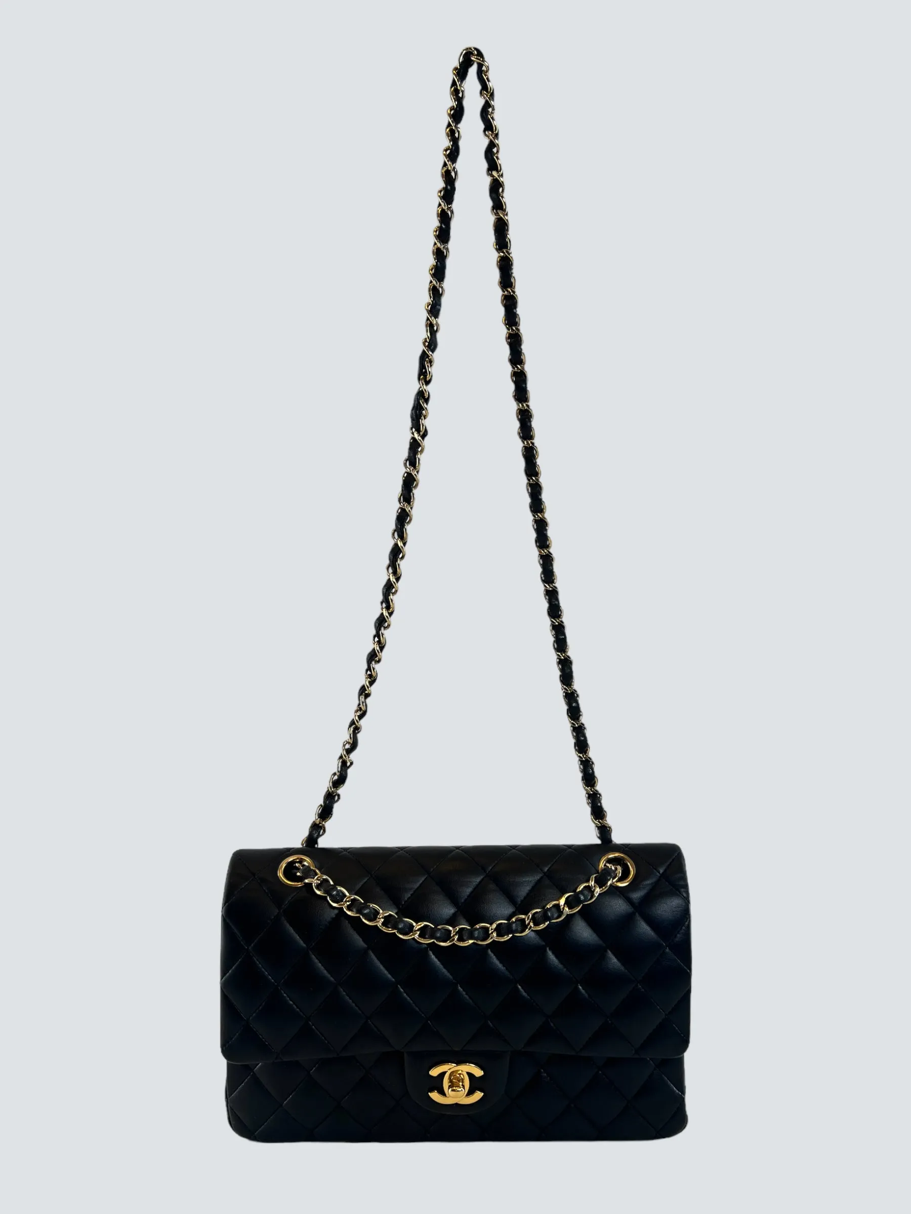 Chanel Black Lambskin Leather Medium Double Flap