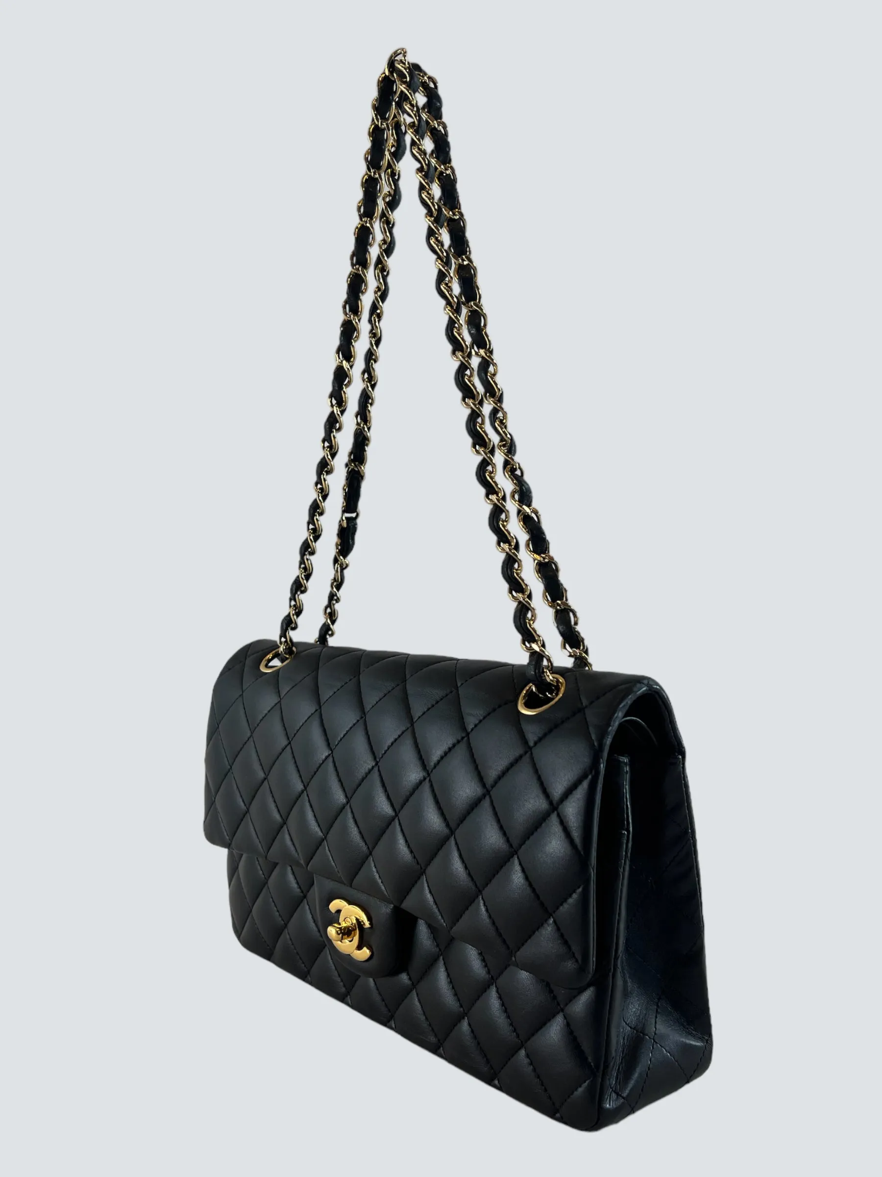 Chanel Black Lambskin Leather Medium Double Flap