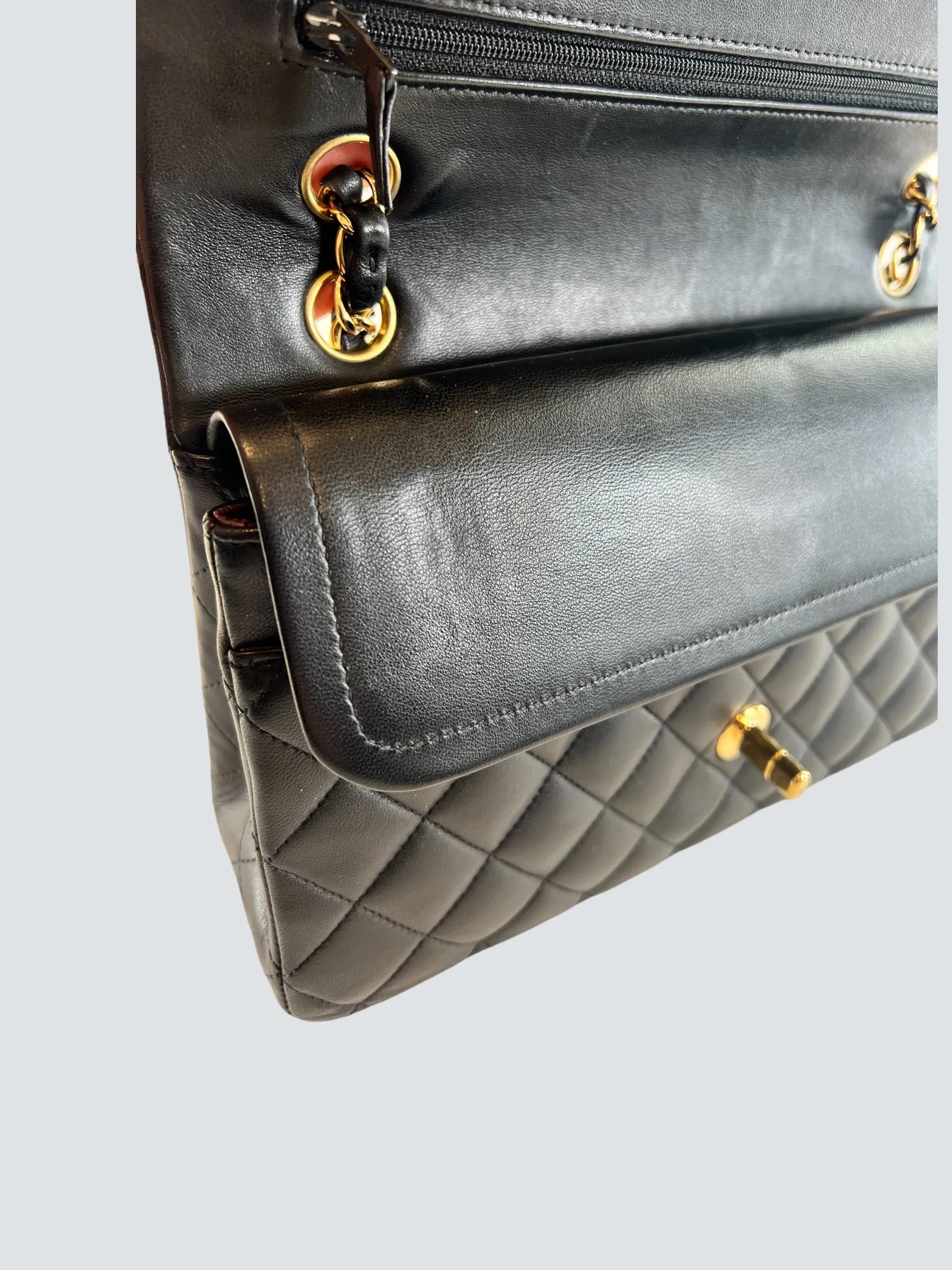 Chanel Black Lambskin Leather Medium Double Flap