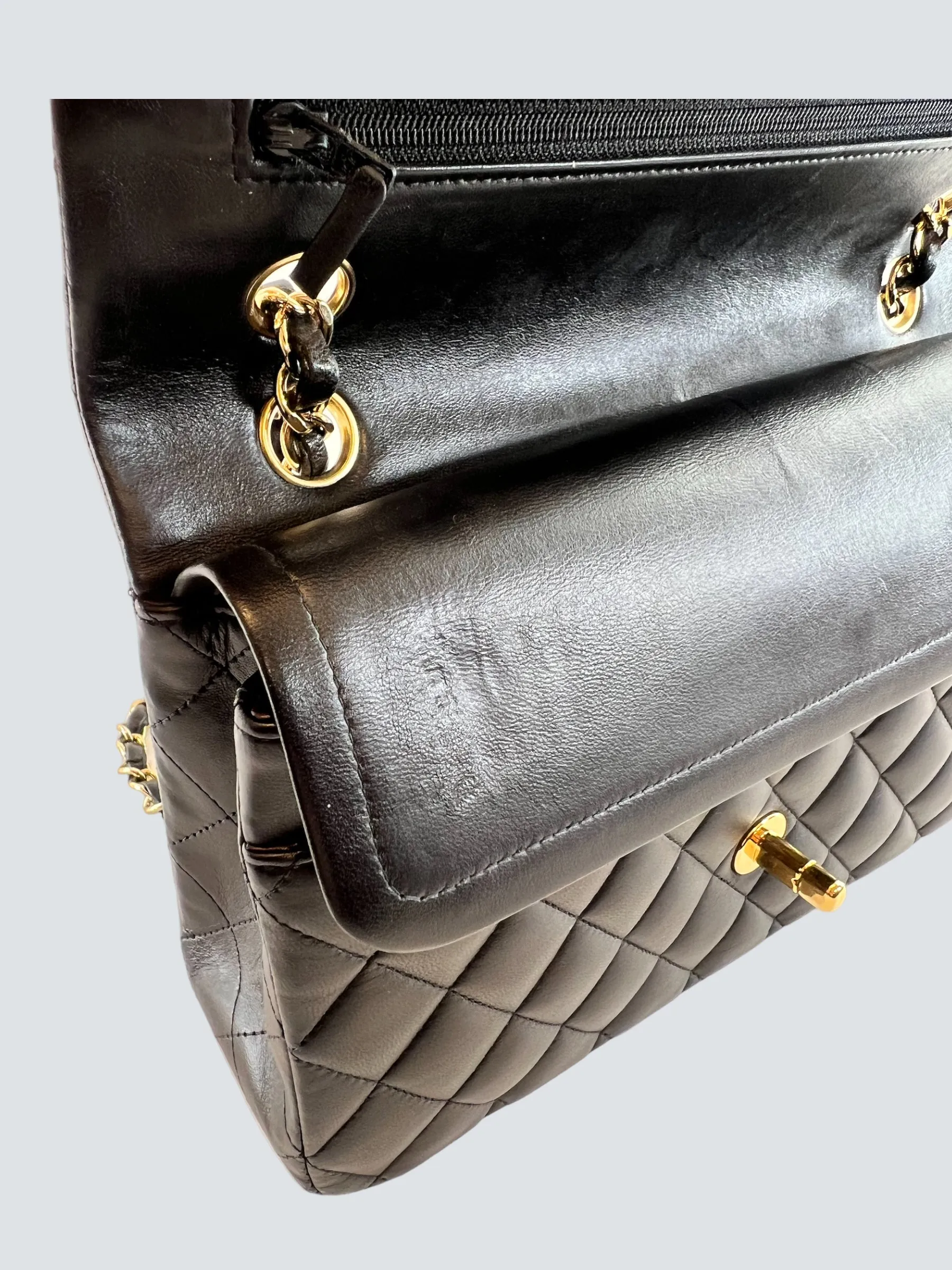 Chanel Black Lambskin Leather Medium Double Flap