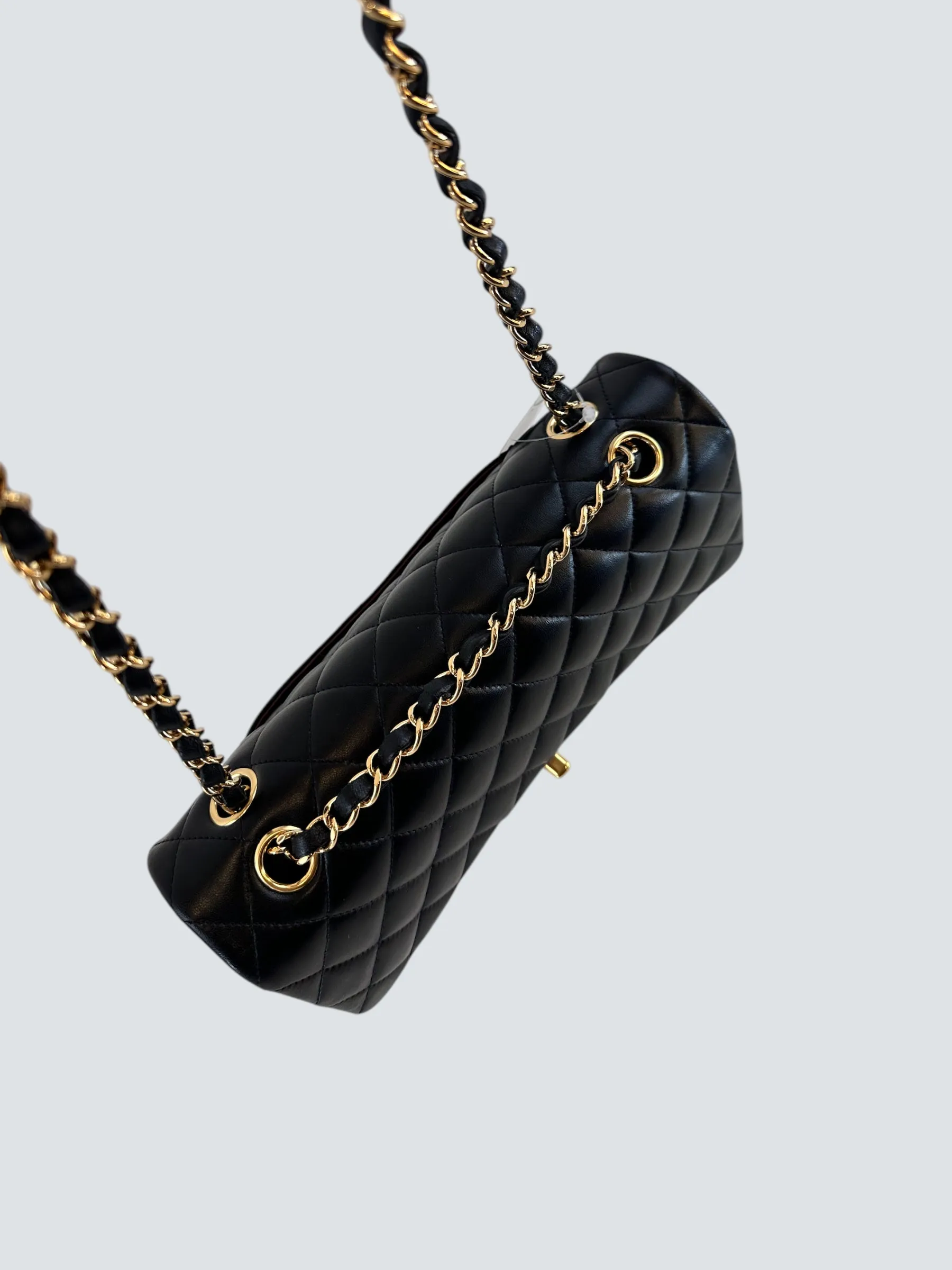 Chanel Black Lambskin Leather Medium Double Flap
