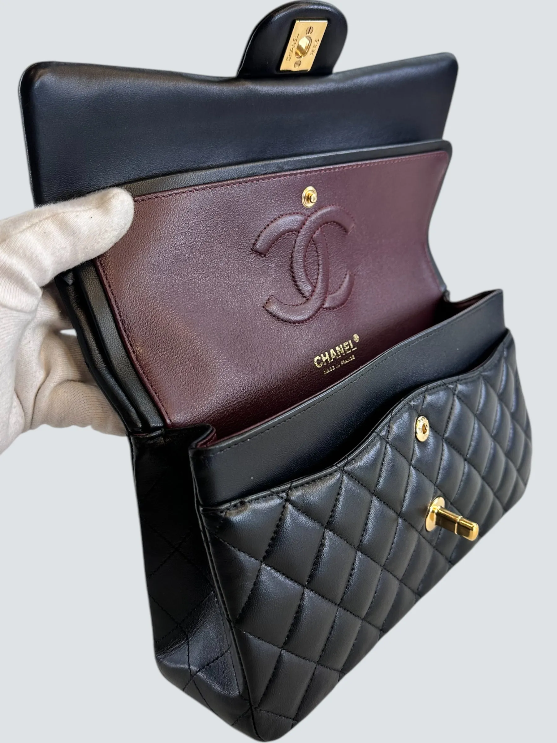 Chanel Black Lambskin Leather Medium Double Flap