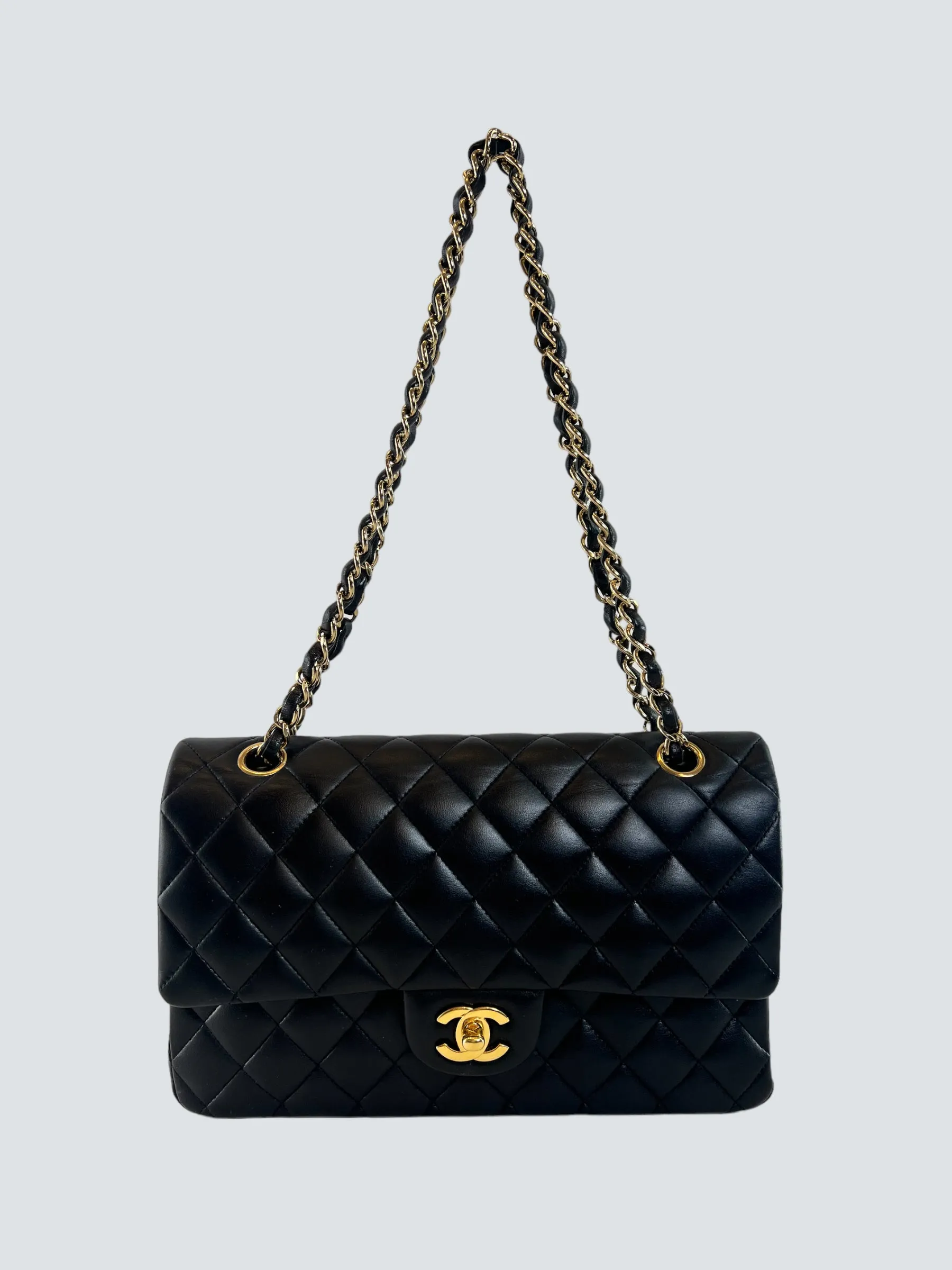 Chanel Black Lambskin Leather Medium Double Flap