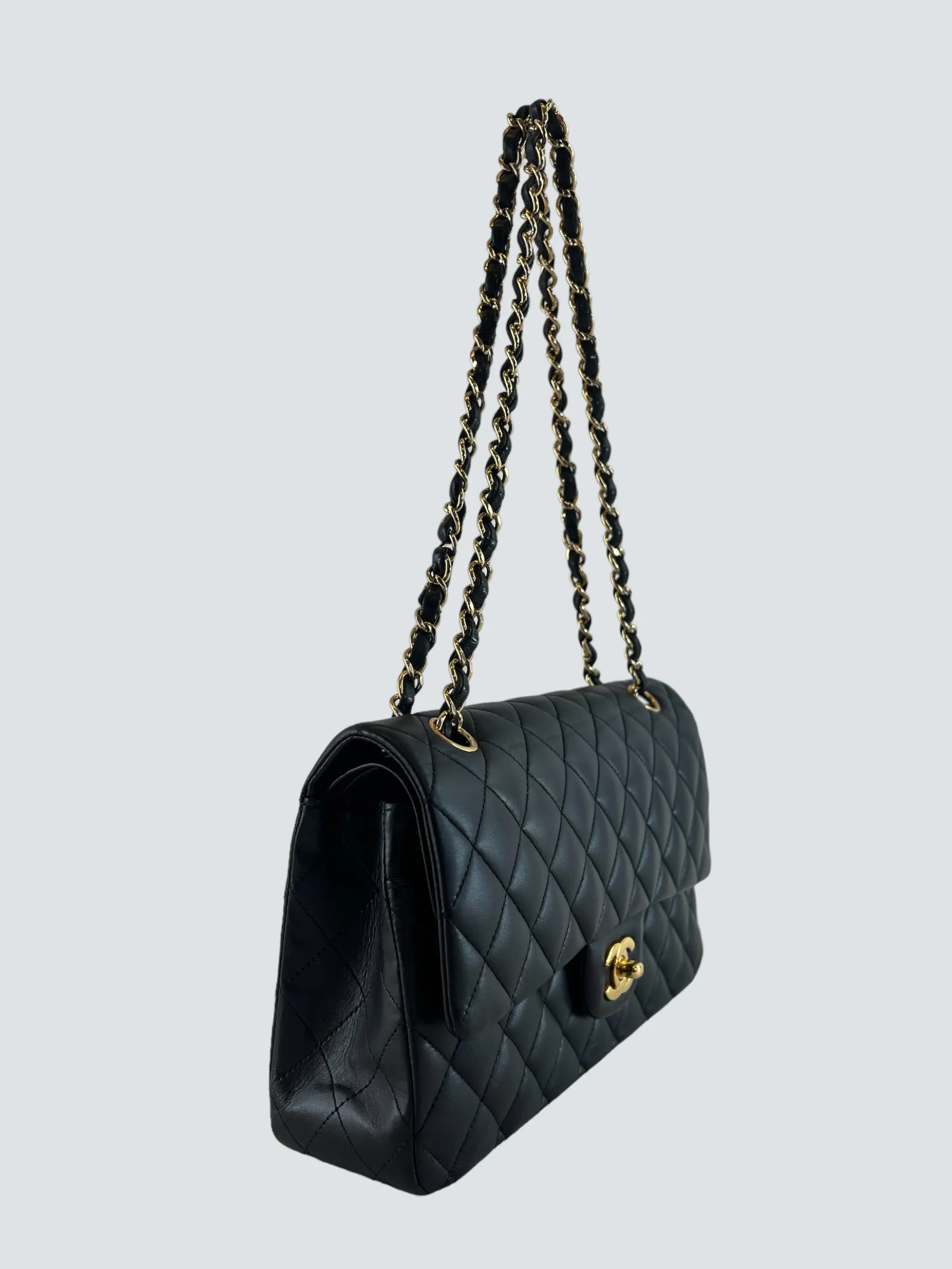 Chanel Black Lambskin Leather Medium Double Flap