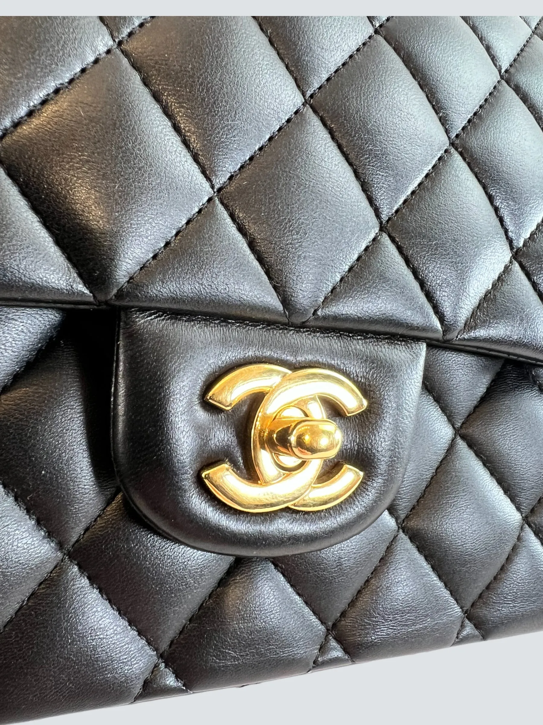 Chanel Black Lambskin Leather Medium Double Flap