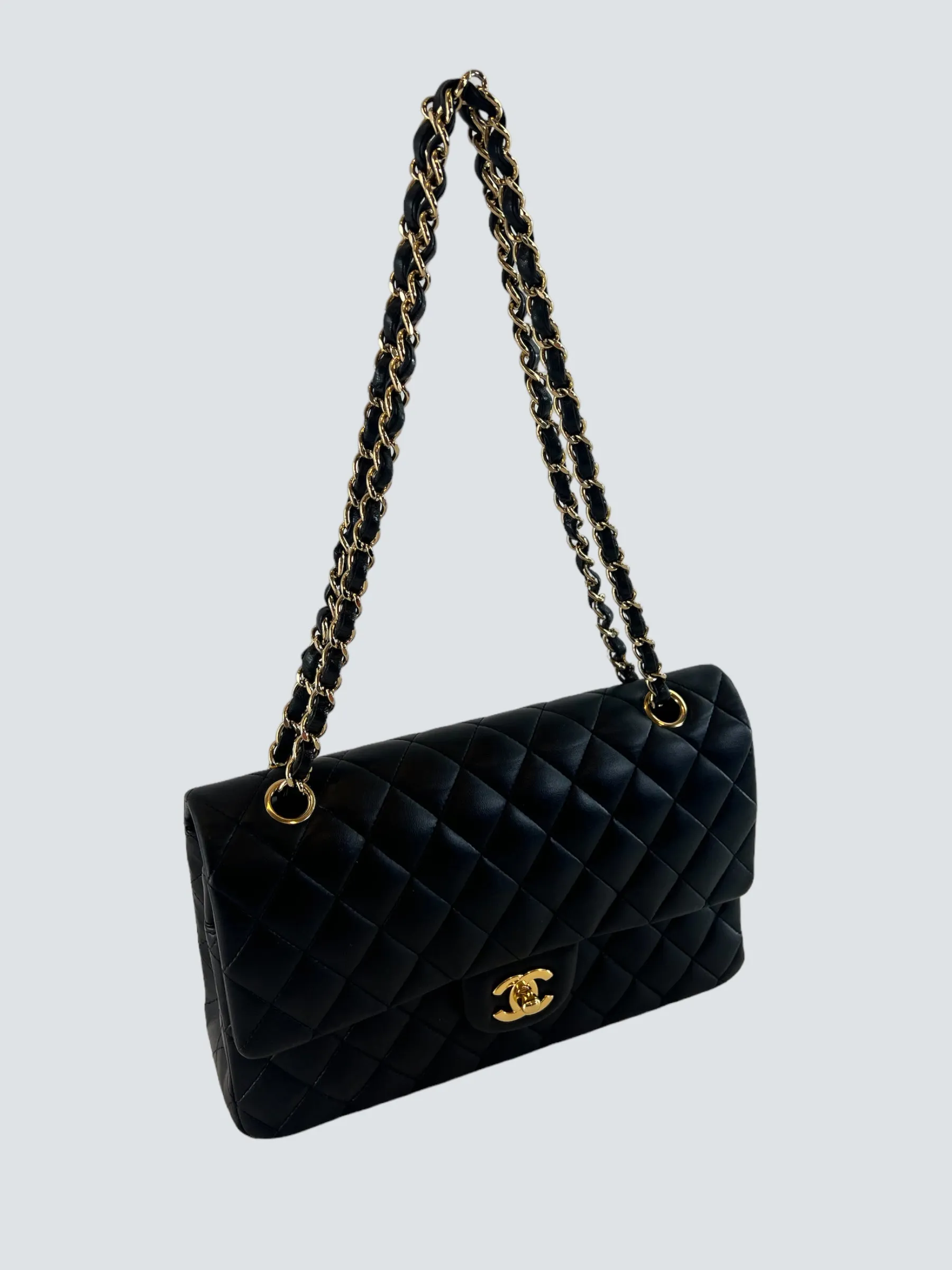 Chanel Black Lambskin Leather Medium Double Flap
