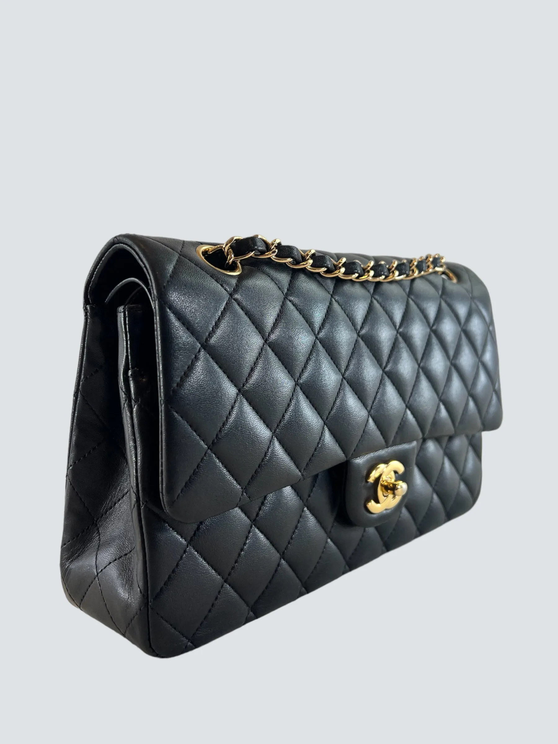 Chanel Black Lambskin Leather Medium Double Flap