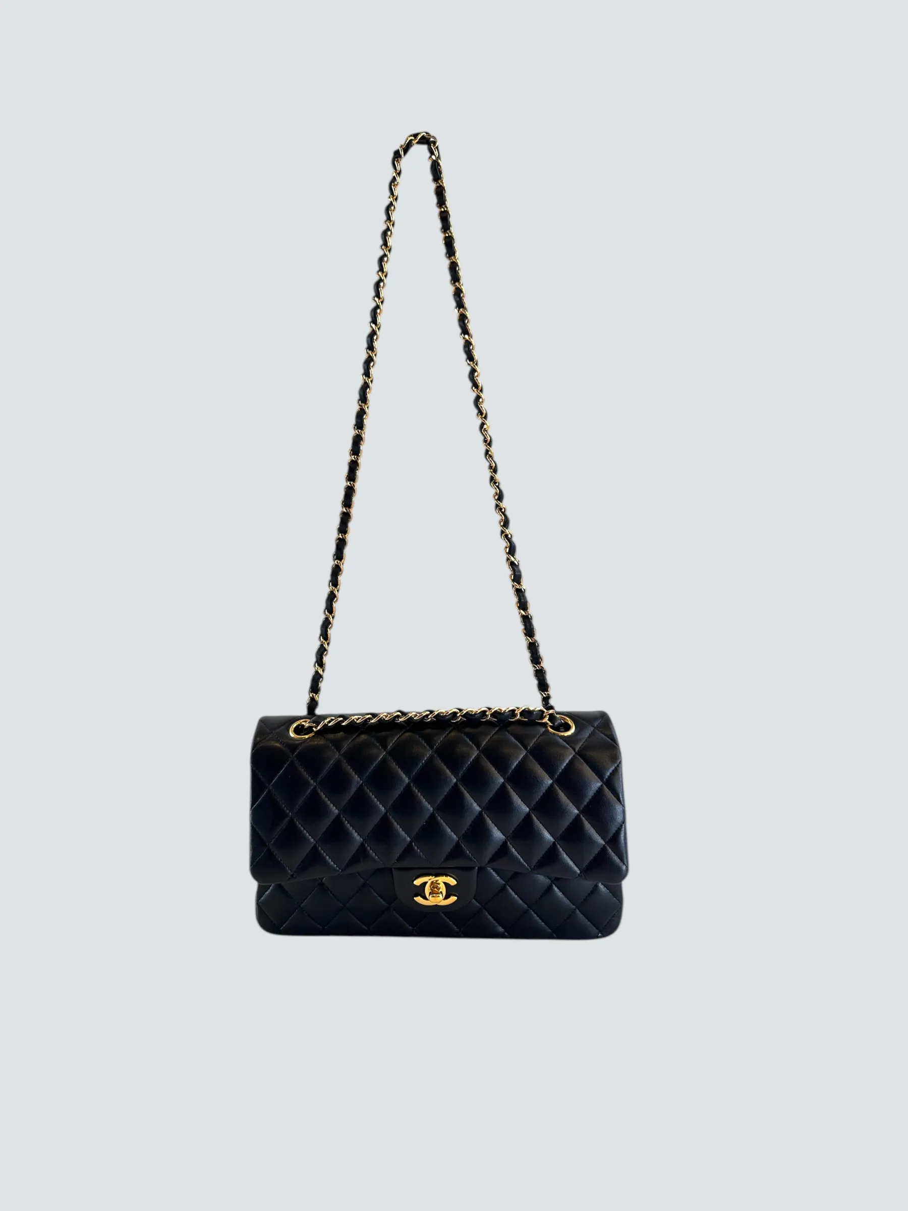 Chanel Black Lambskin Leather Medium Double Flap