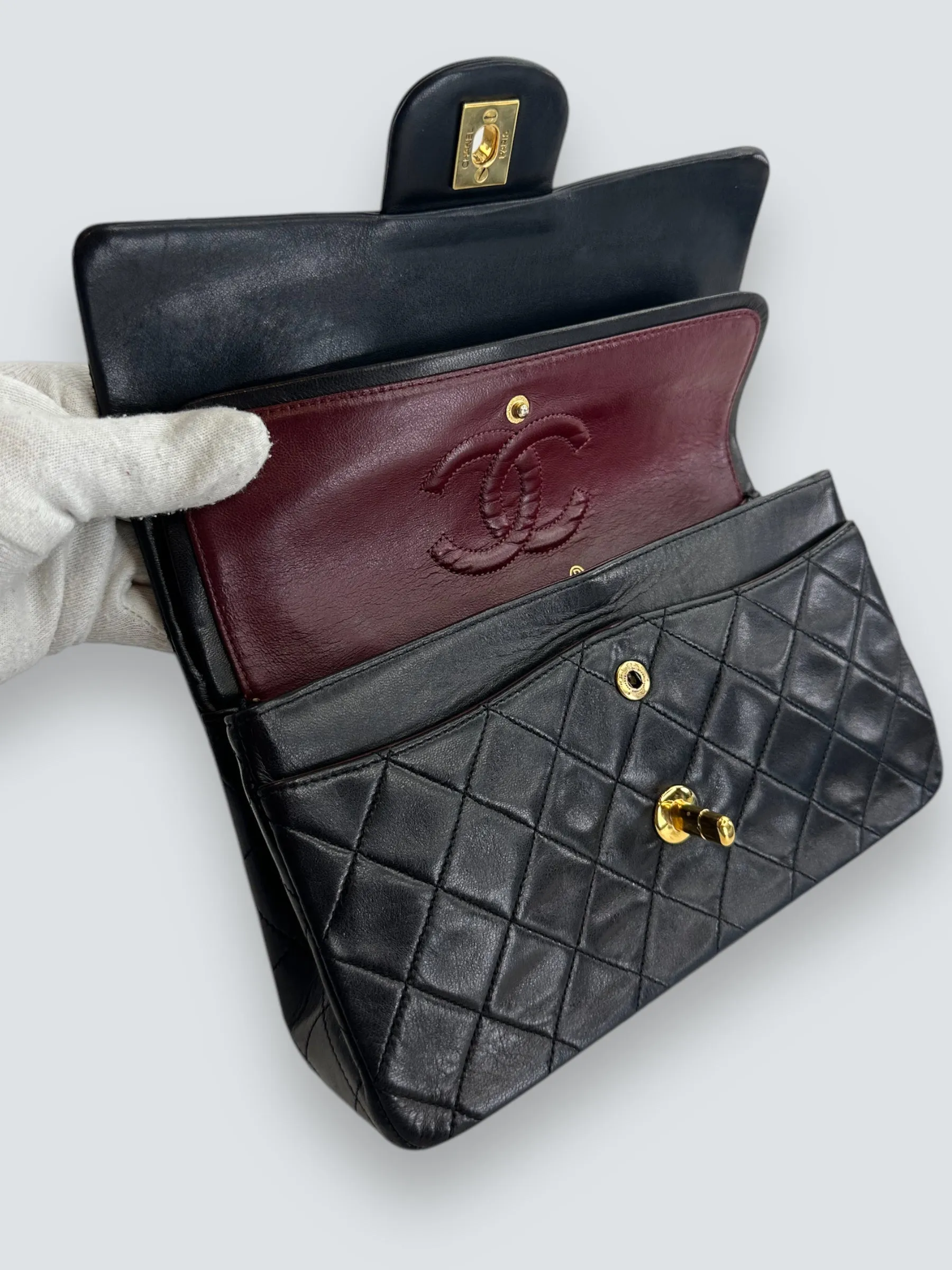 Chanel Black Lambskin Leather Medium Double Flap