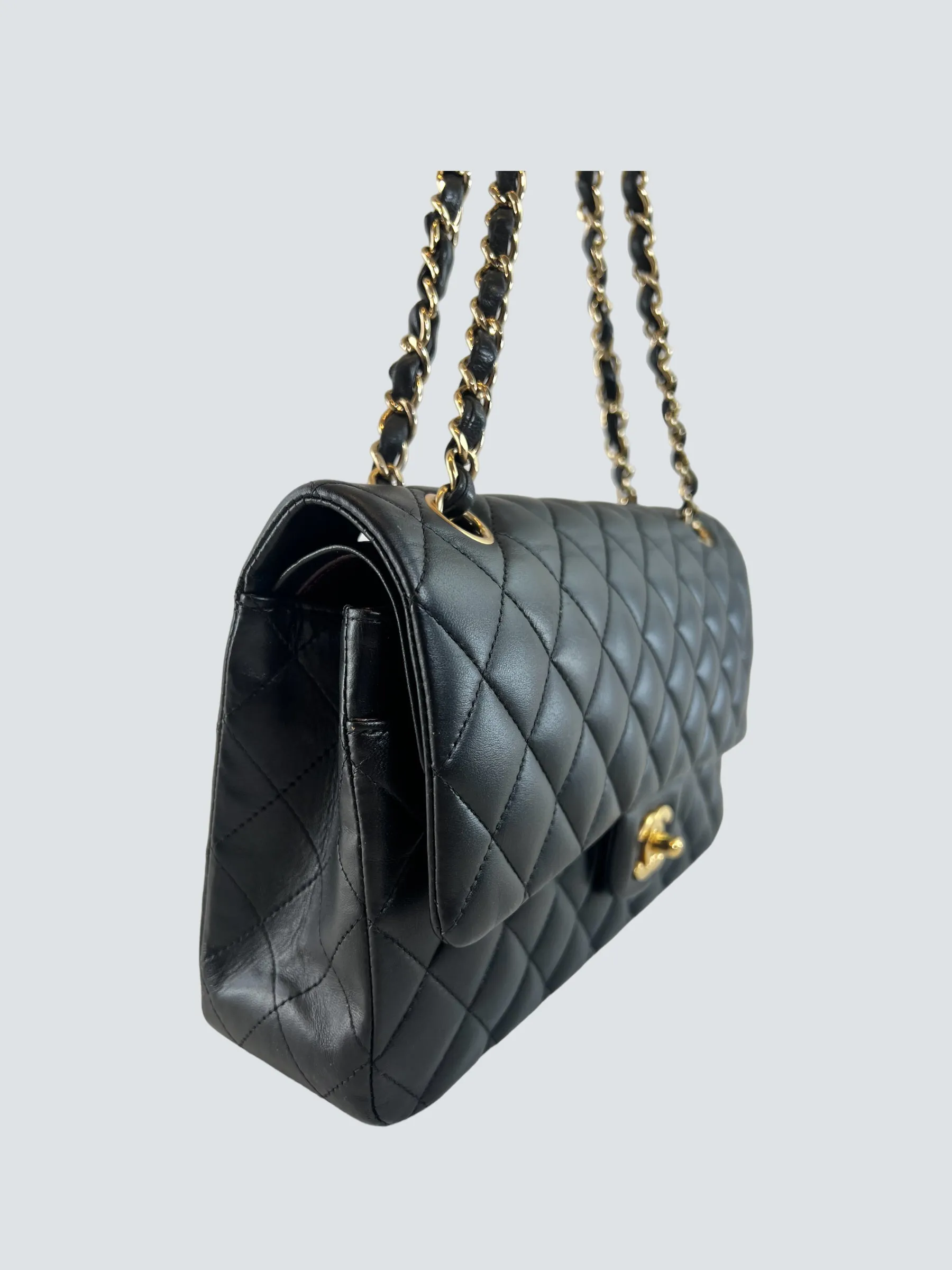 Chanel Black Lambskin Leather Medium Double Flap
