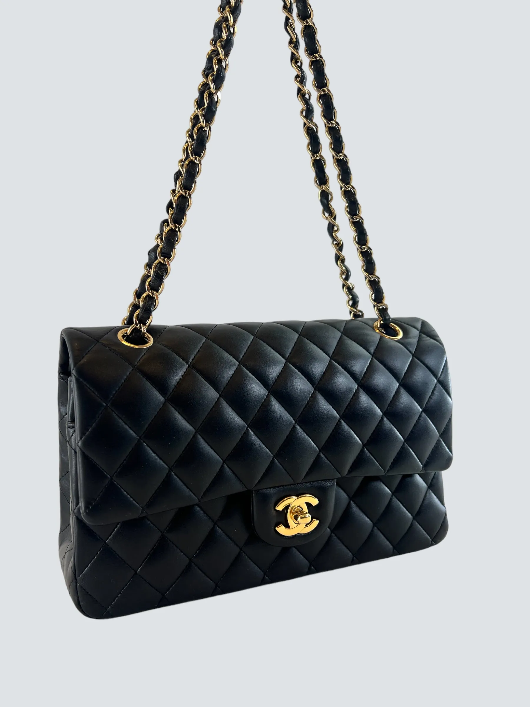 Chanel Black Lambskin Leather Medium Double Flap