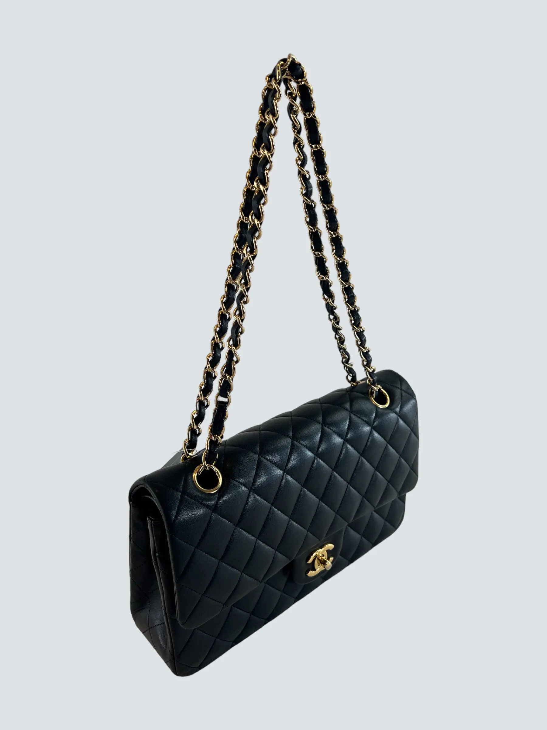 Chanel Black Lambskin Leather Medium Double Flap
