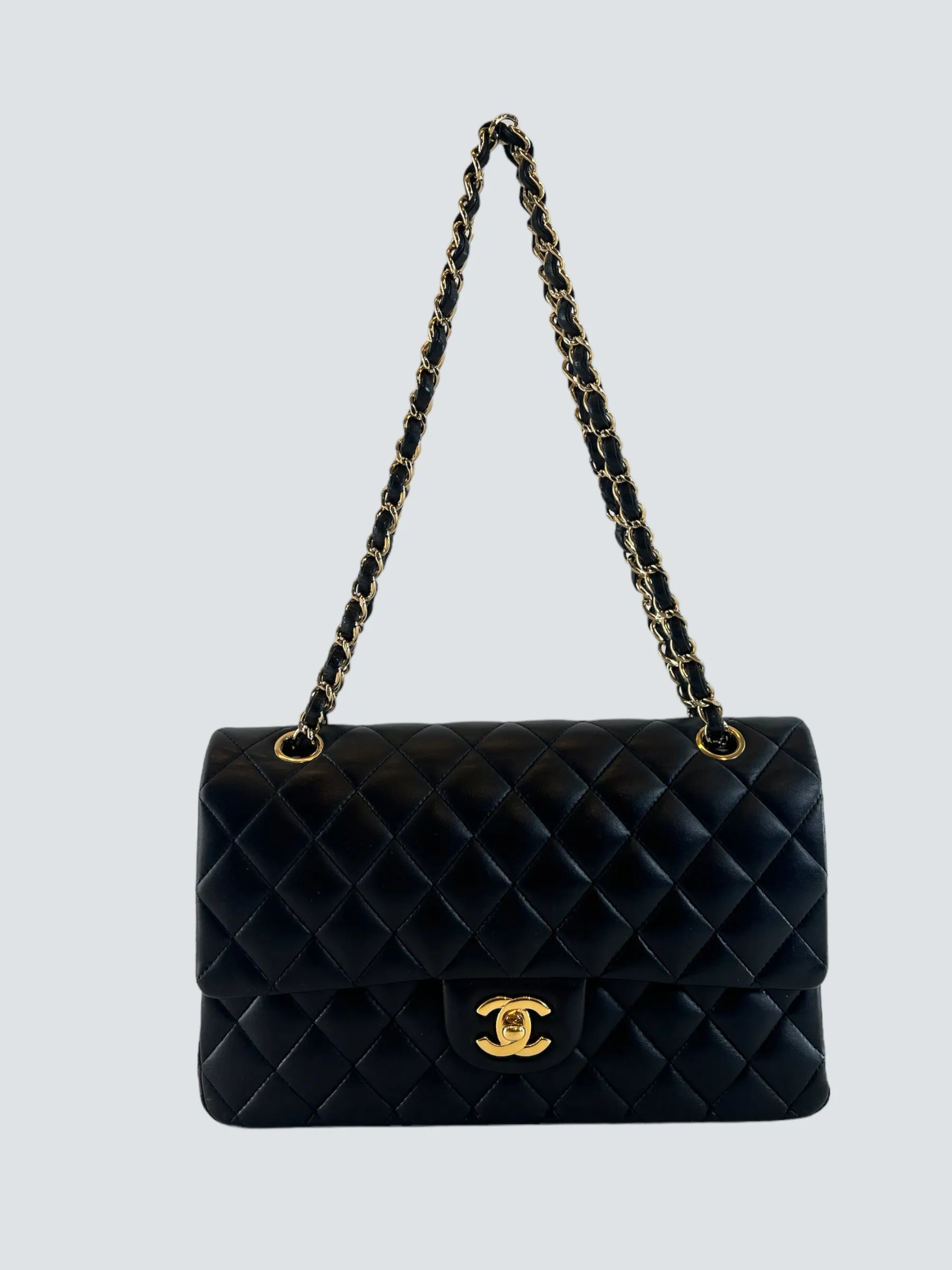 Chanel Black Lambskin Leather Medium Double Flap