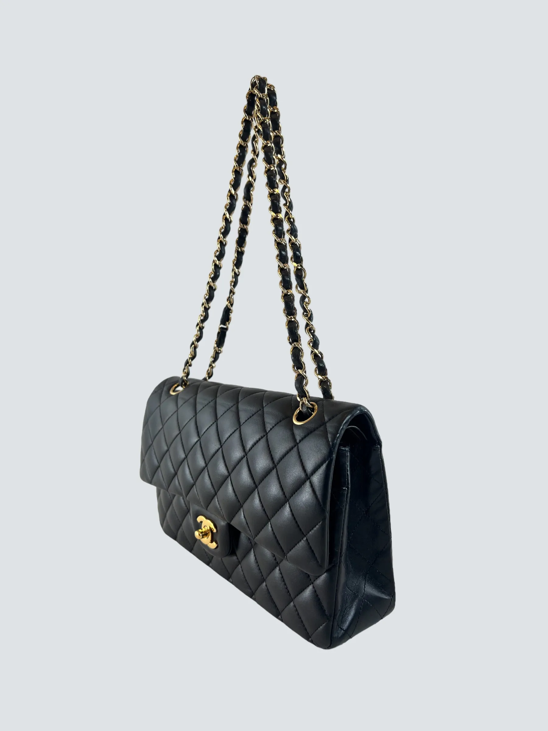 Chanel Black Lambskin Leather Medium Double Flap