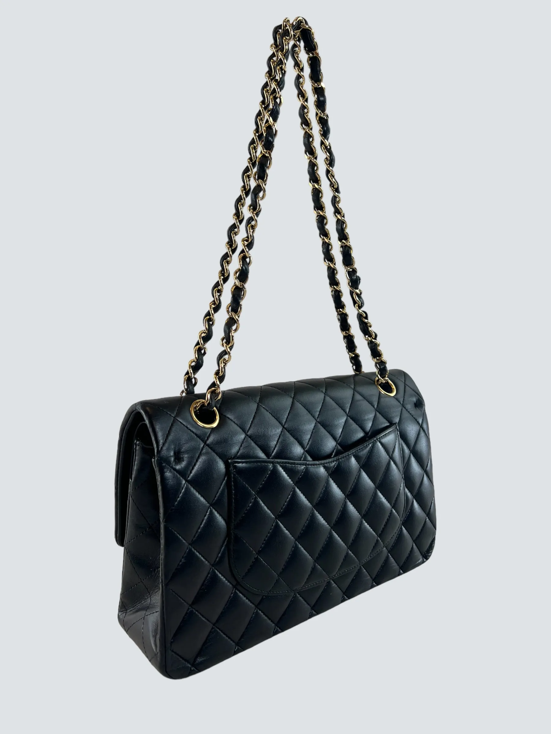 Chanel Black Lambskin Leather Medium Double Flap