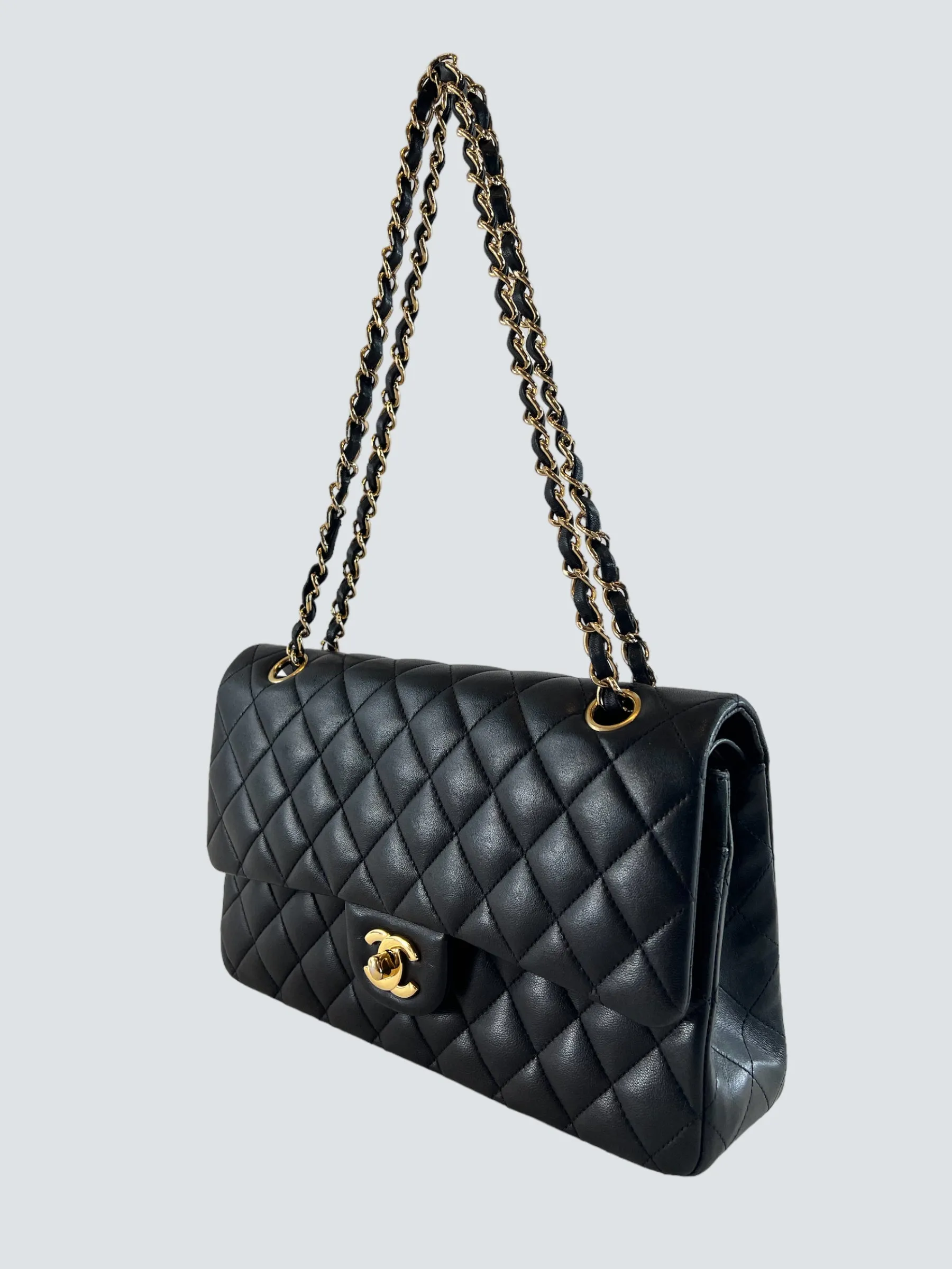 Chanel Black Lambskin Leather Medium Double Flap