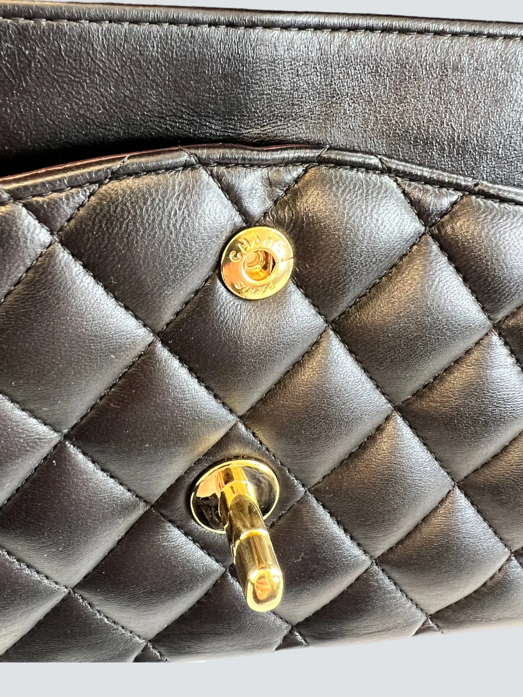Chanel Black Lambskin Leather Medium Double Flap