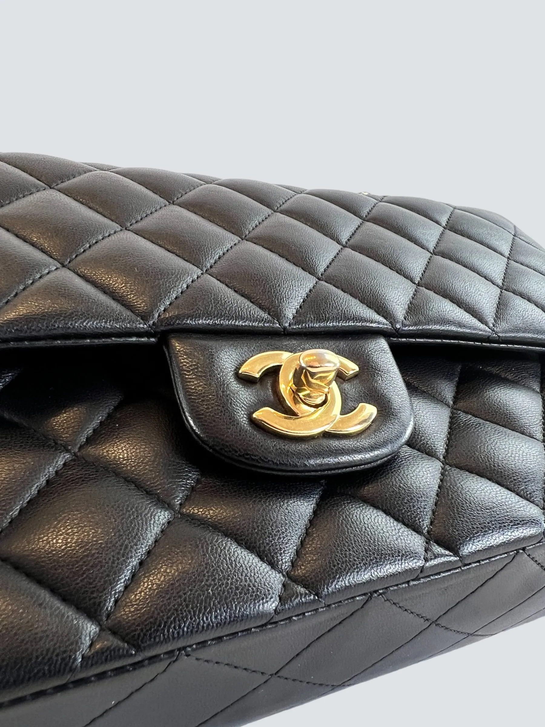 Chanel Black Lambskin Leather Medium Double Flap