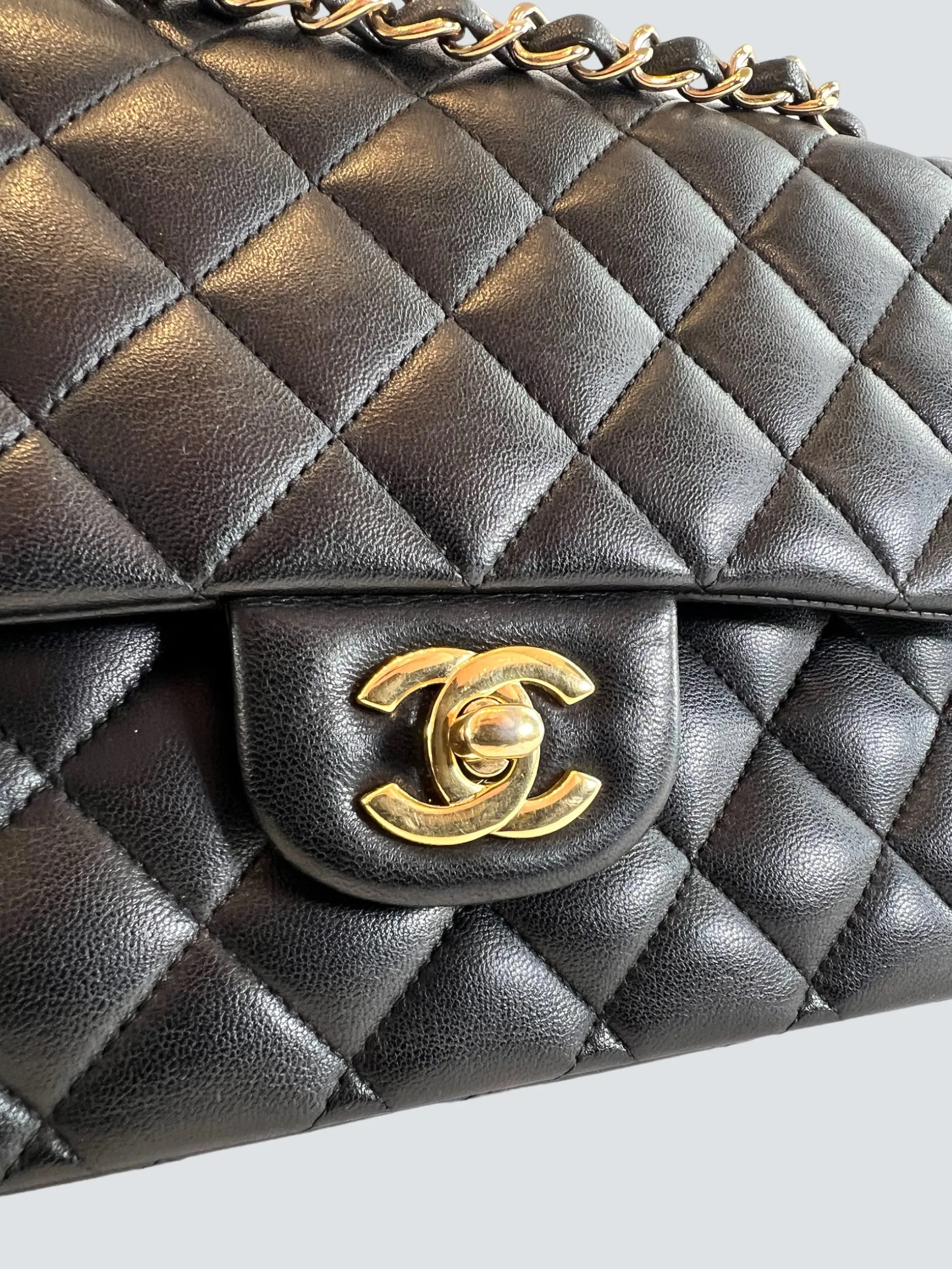 Chanel Black Lambskin Leather Medium Double Flap