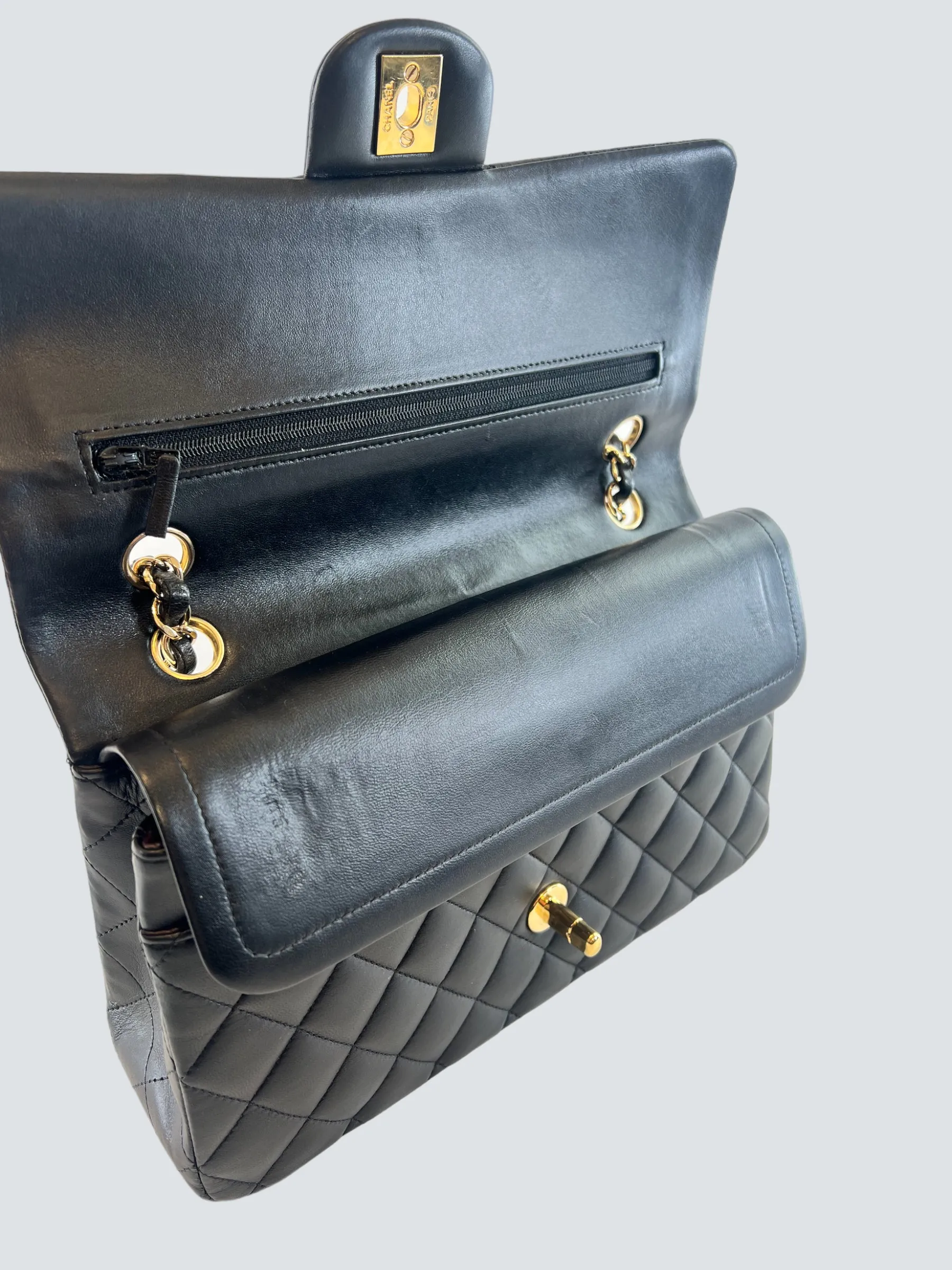 Chanel Black Lambskin Leather Medium Double Flap