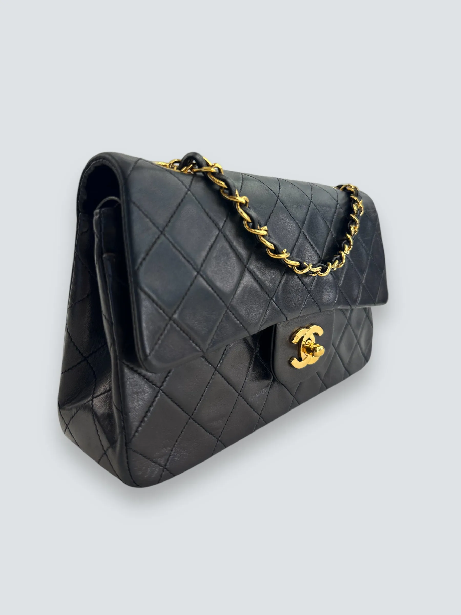 Chanel Black Lambskin Leather Medium Double Flap