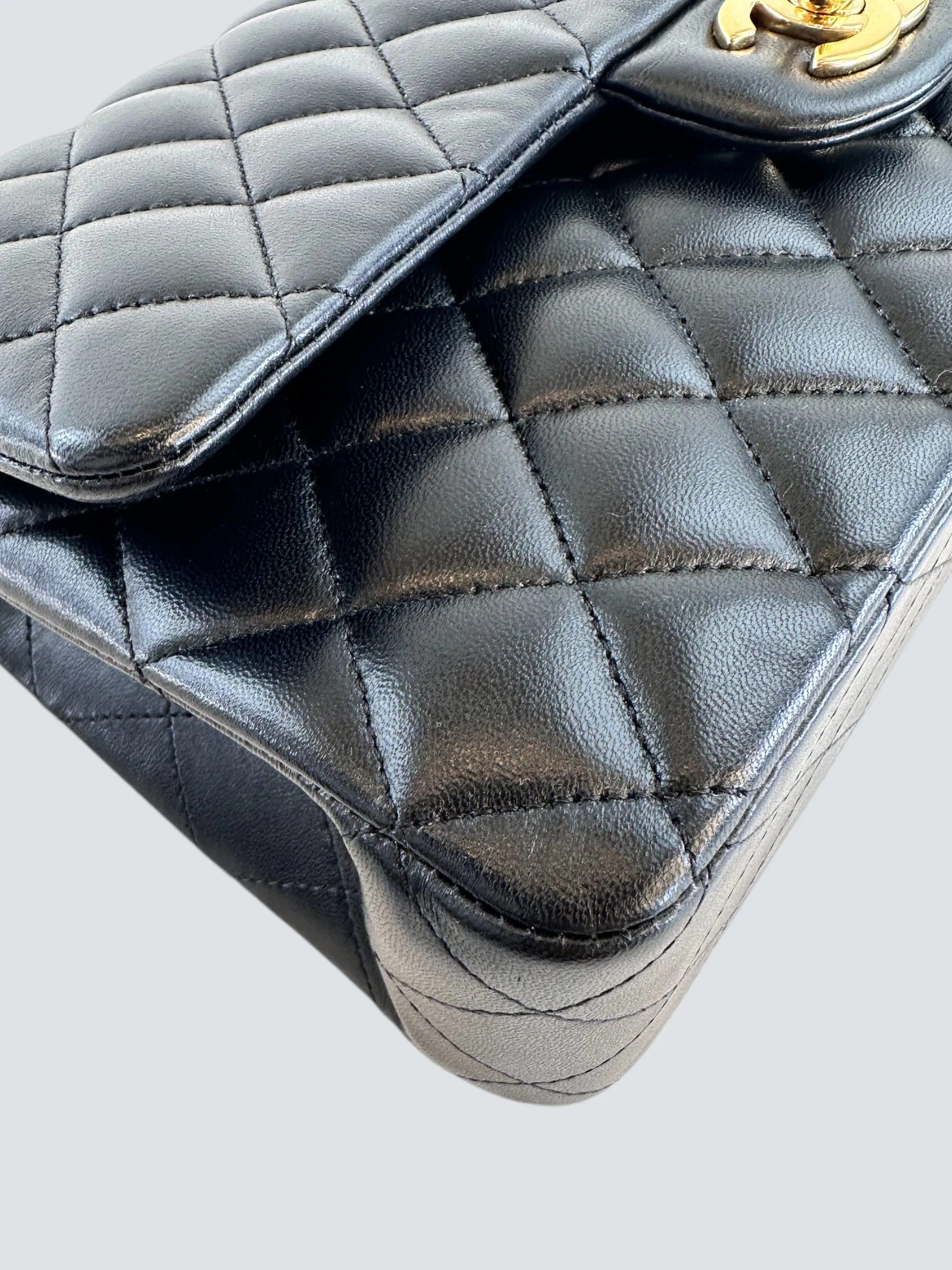 Chanel Black Lambskin Leather Medium Double Flap