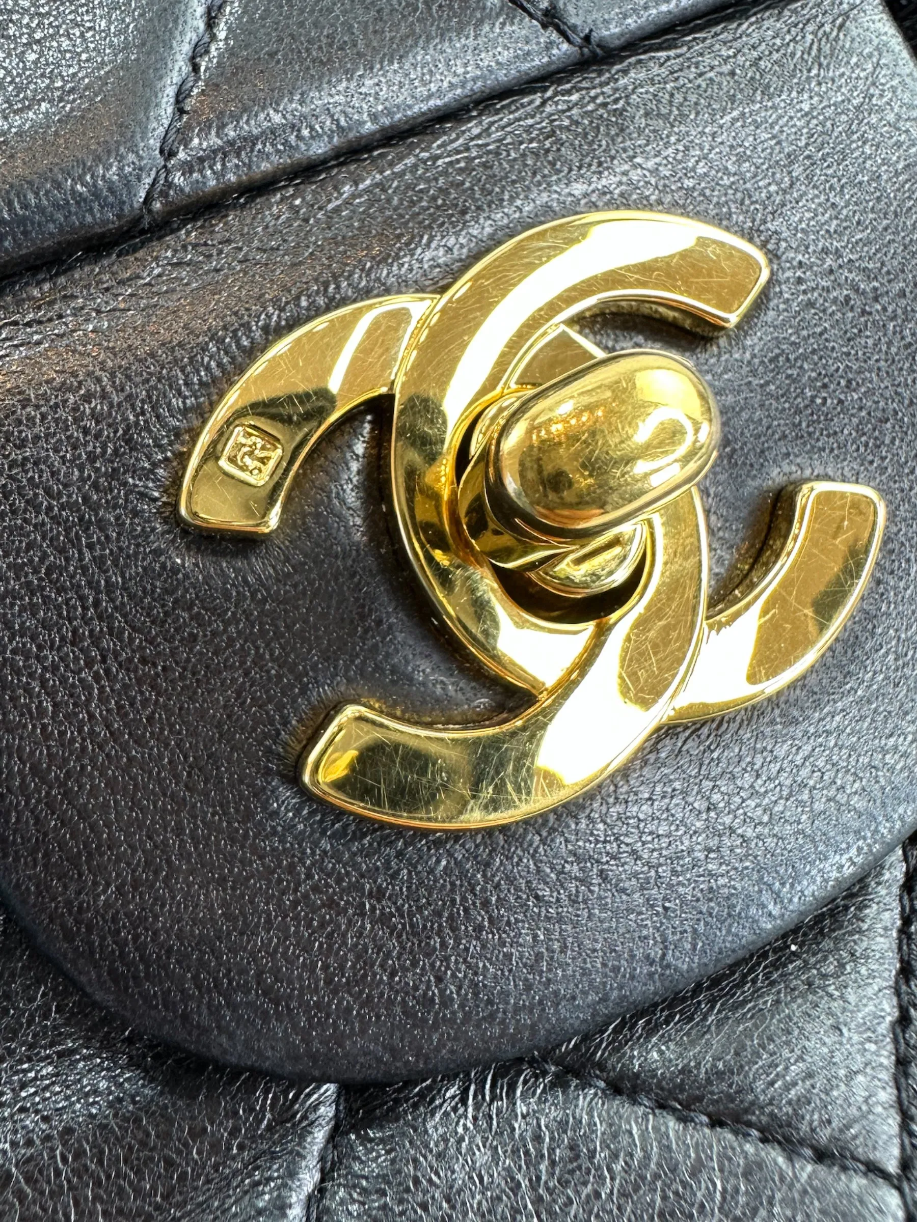 Chanel Black Lambskin Leather Medium Double Flap