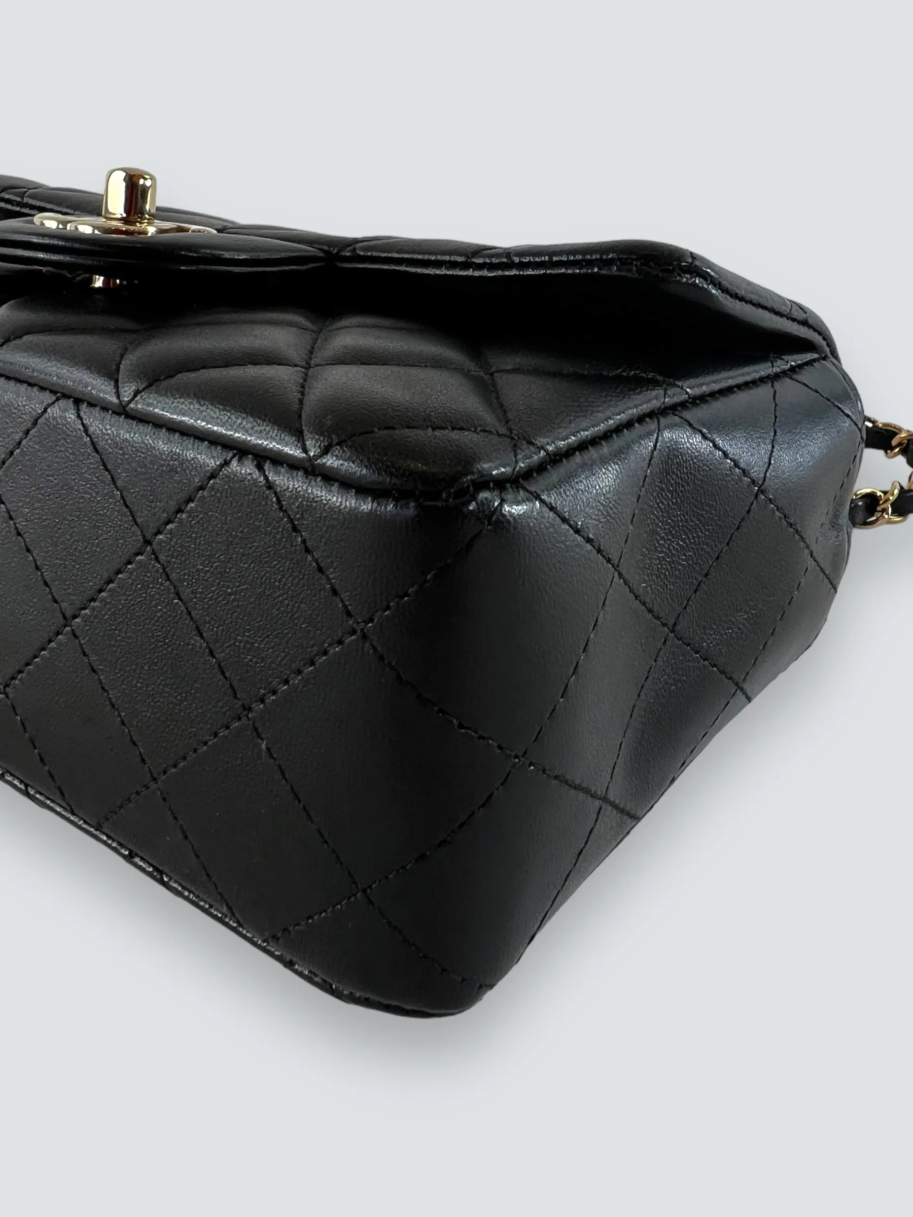 Chanel Black Lambskin Leather Mini Rectangular