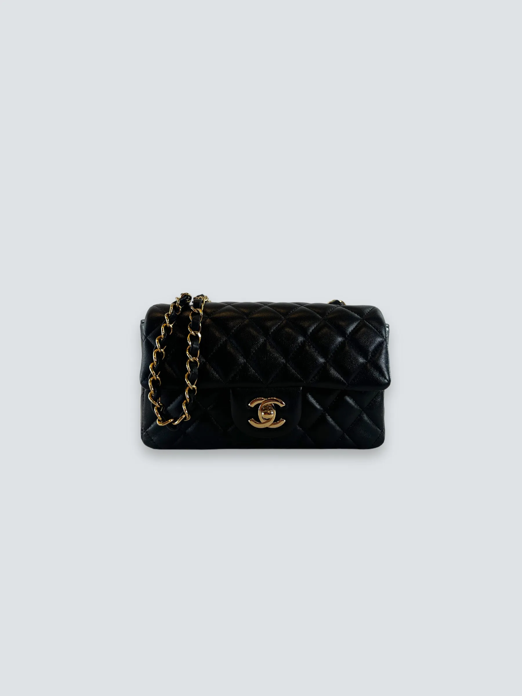 Chanel Black Lambskin Leather Mini Rectangular